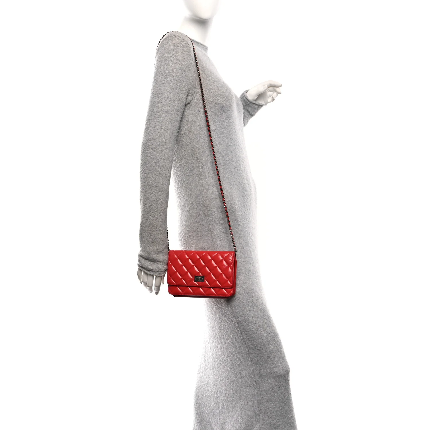 Glazed Calfskin Quilted Reissue Wallet On Chain WOC Red - Image 2