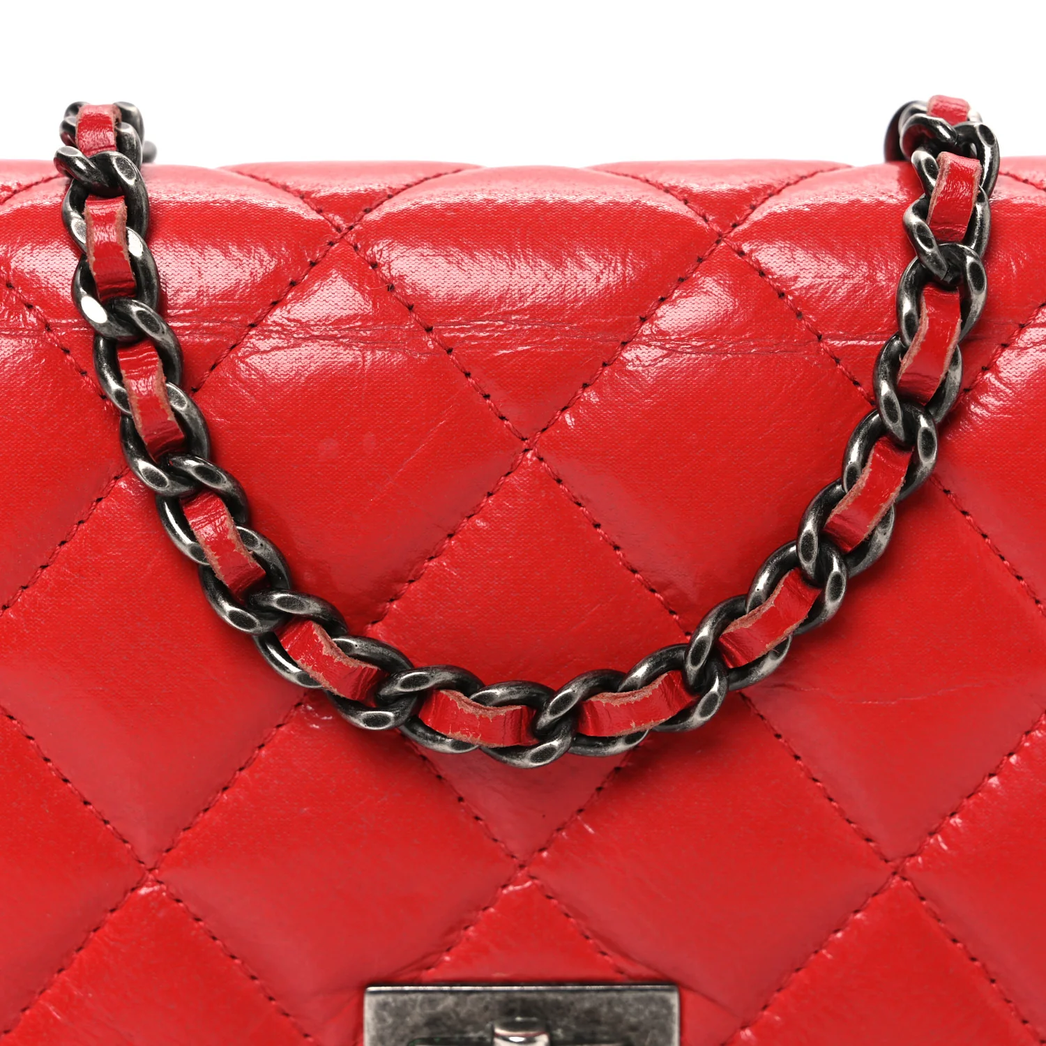 Glazed Calfskin Quilted Reissue Wallet On Chain WOC Red - Image 9