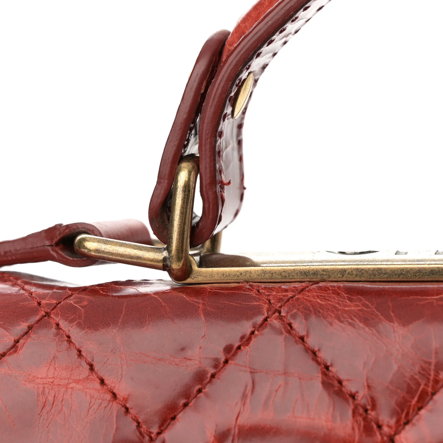 Glazed Calfskin Quilted Rita Top Handle Flap Red - Image 11