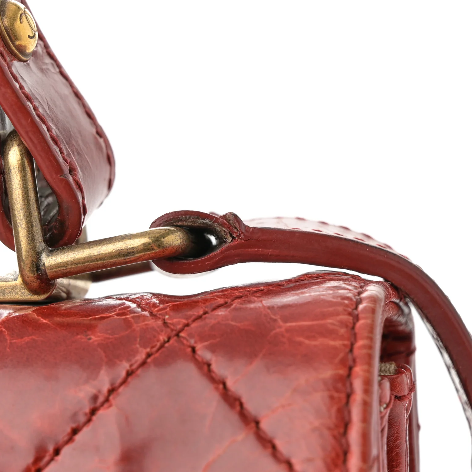Glazed Calfskin Quilted Rita Top Handle Flap Red - Image 12