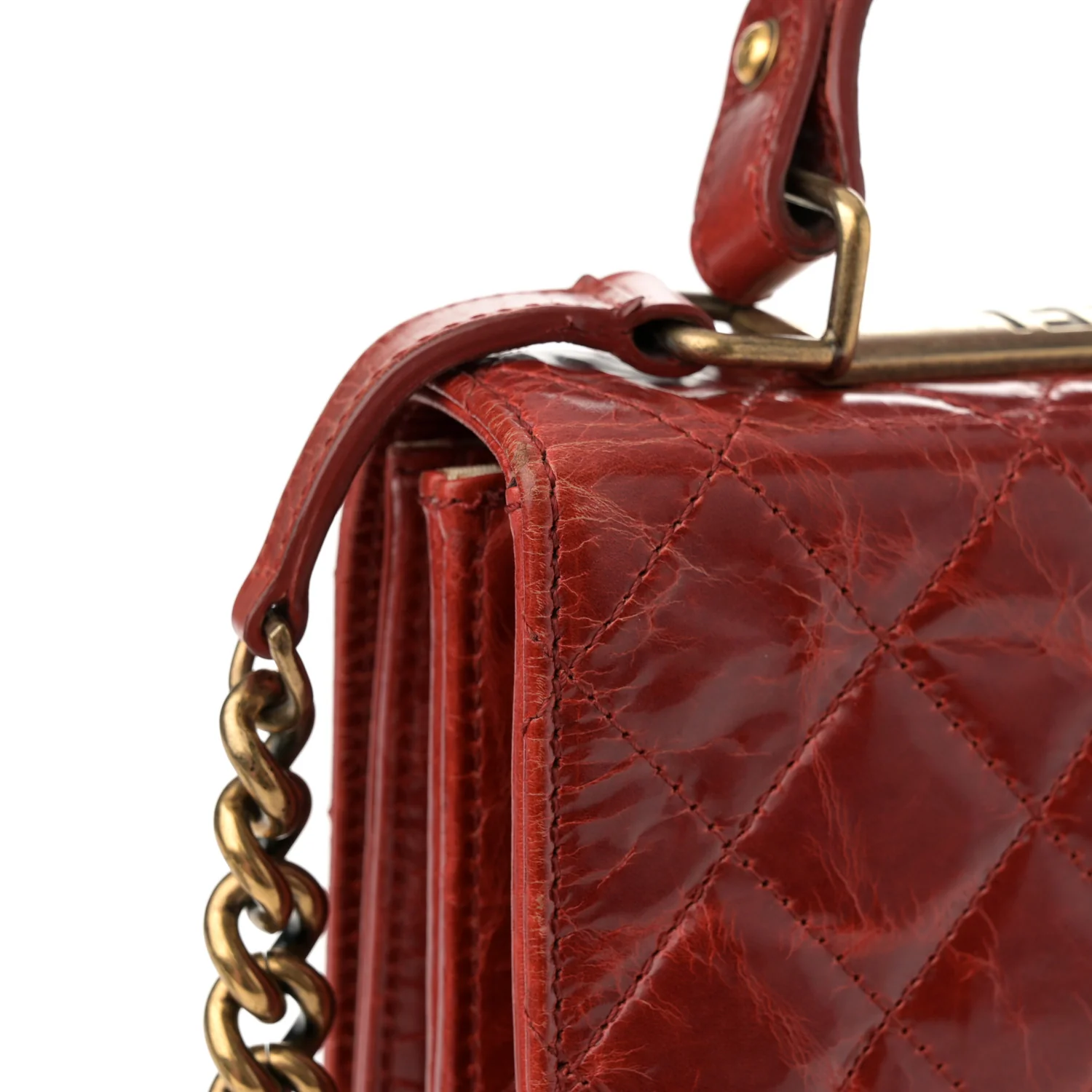 Glazed Calfskin Quilted Rita Top Handle Flap Red - Image 13