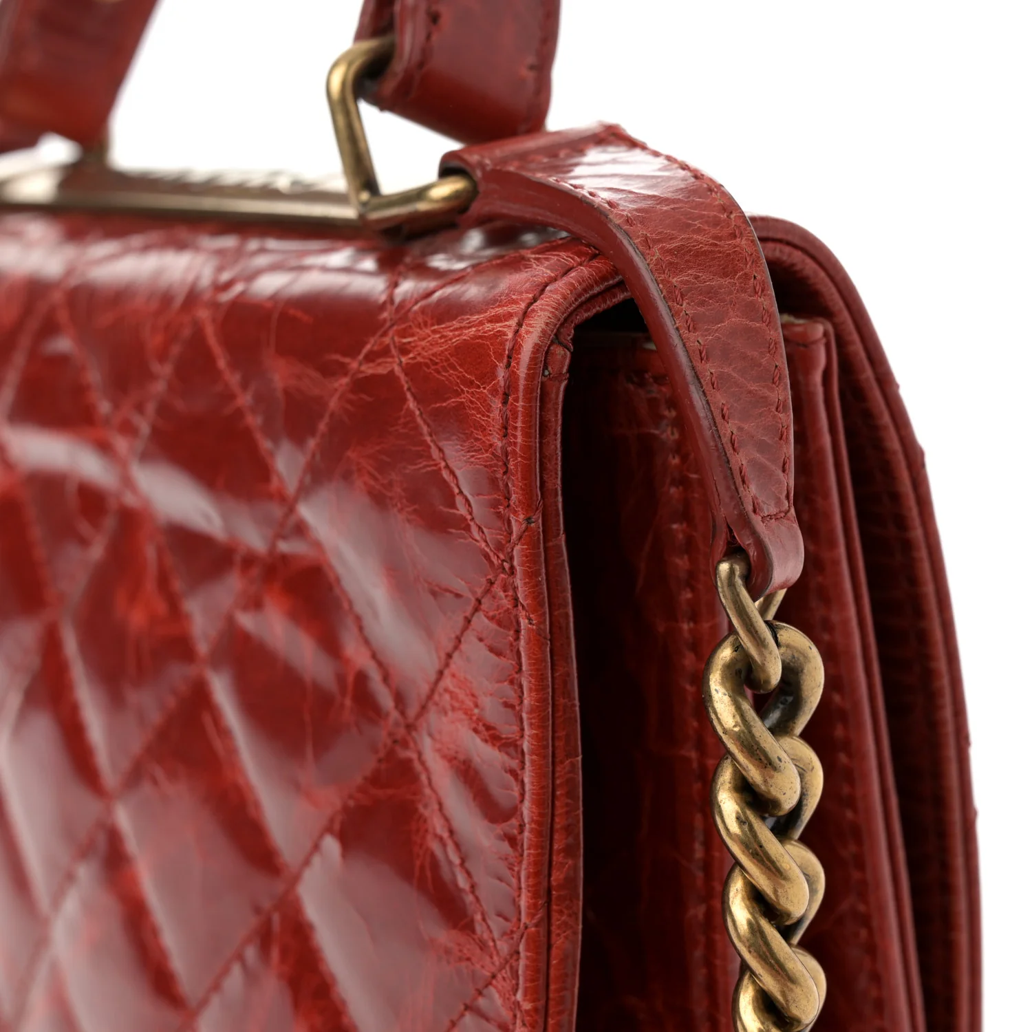 Glazed Calfskin Quilted Rita Top Handle Flap Red - Image 14