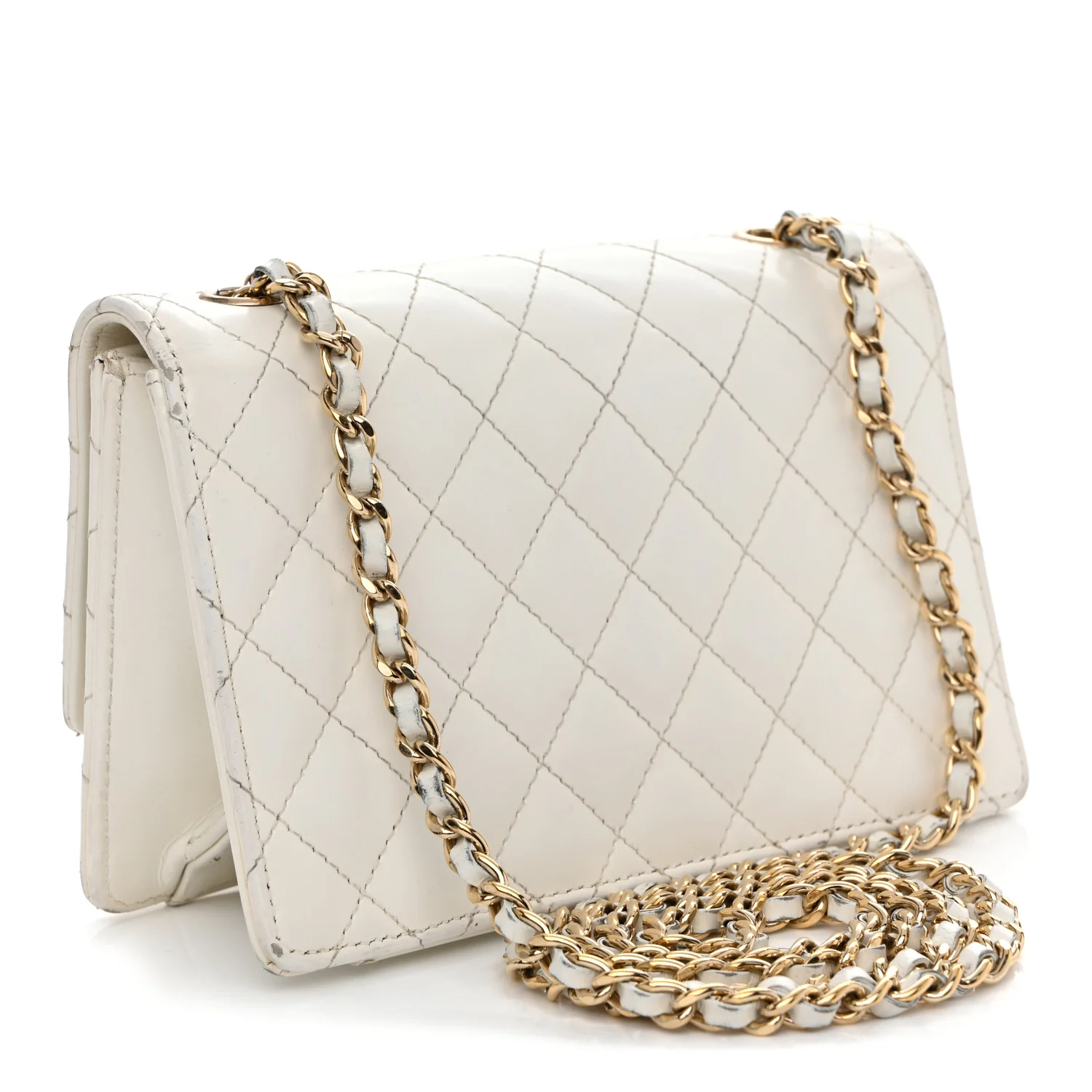 Glazed Calfskin Quilted Small Flap White - Image 3