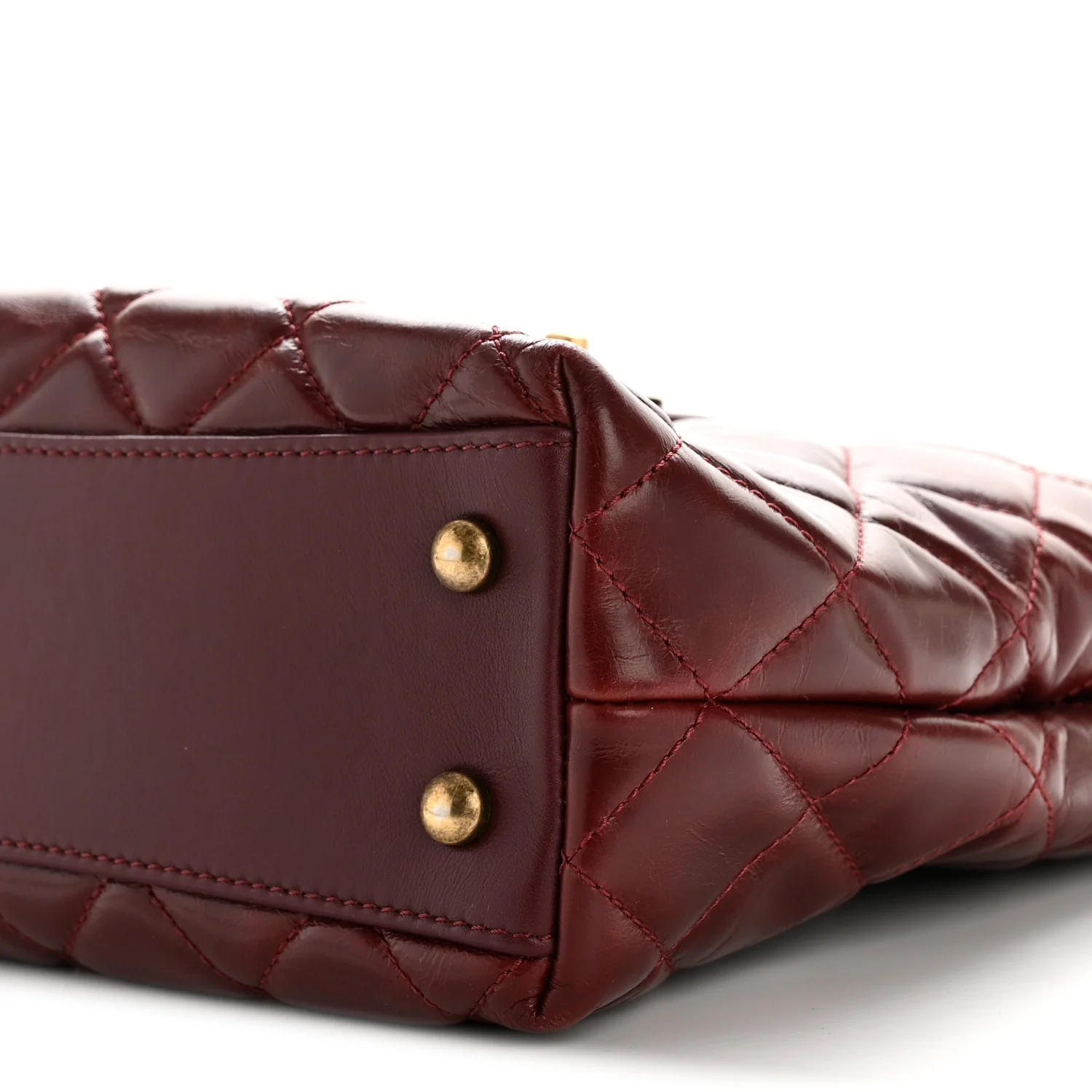 Glazed Calfskin Quilted Small Gold Bar Tote Red - Image 10