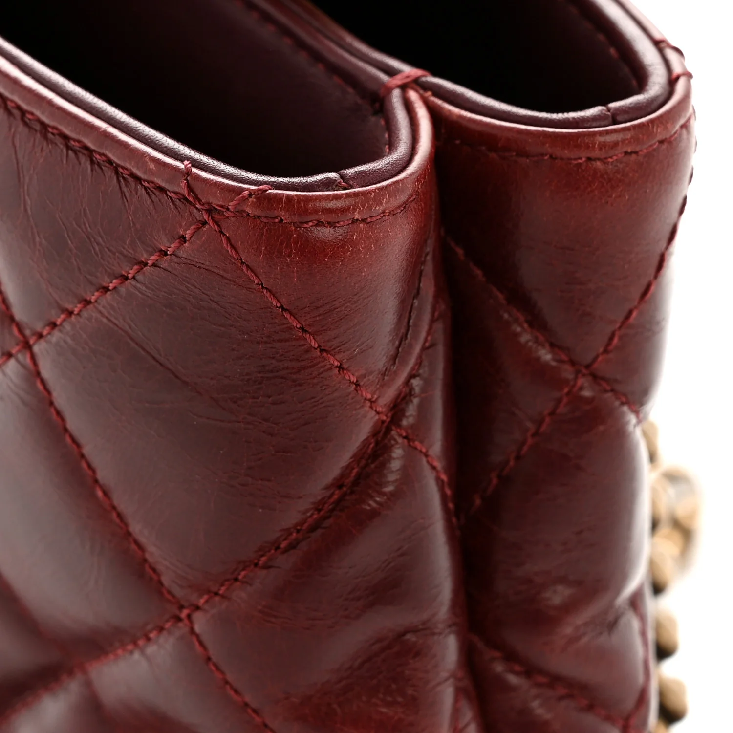 Glazed Calfskin Quilted Small Gold Bar Tote Red - Image 15