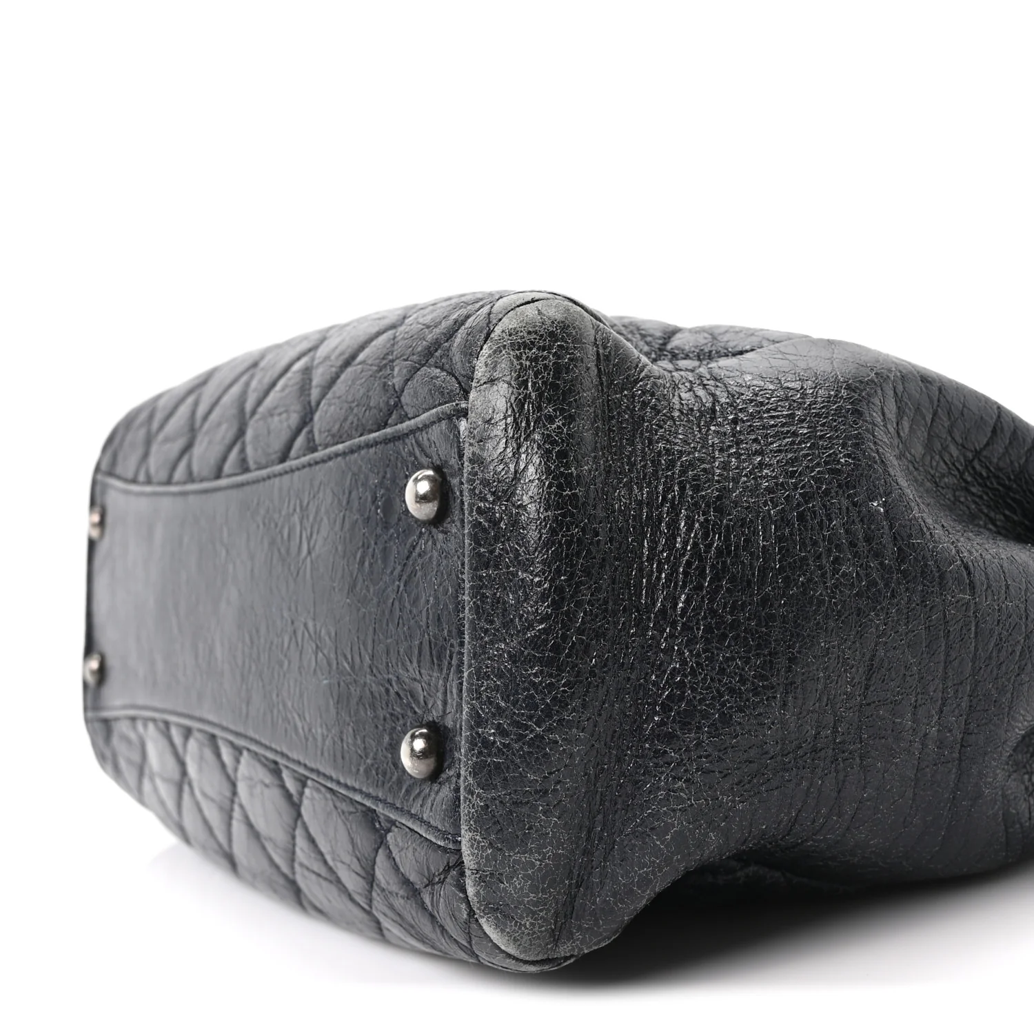 Glazed Calfskin Quilted Tote Navy - Image 11