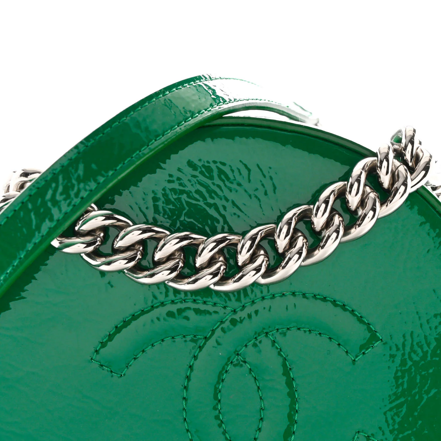 Glazed Calfskin Round As Earth Evening Bag Green - Image 8