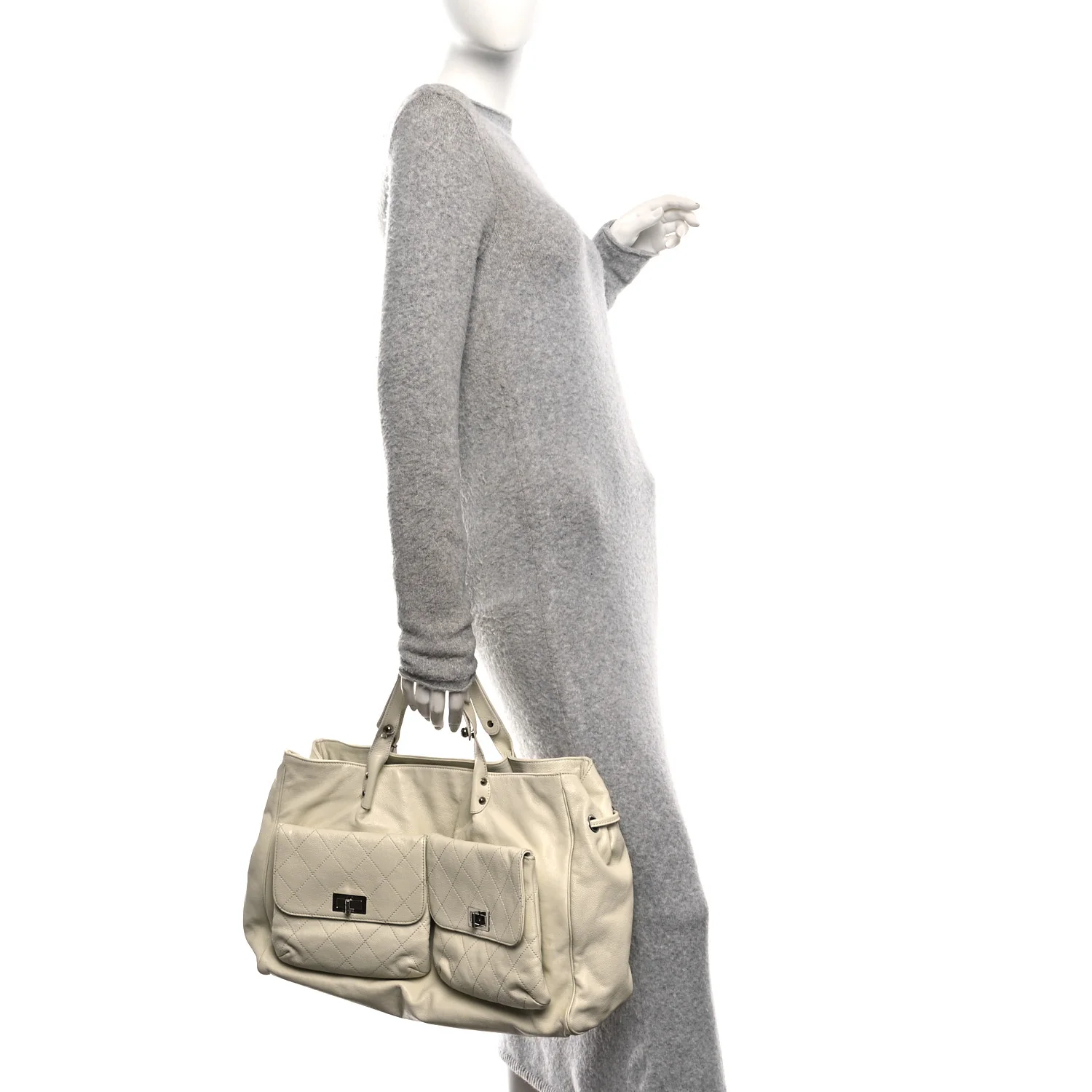 Glazed Caviar Reissue Double Pocket In the City Tote White - Image 2