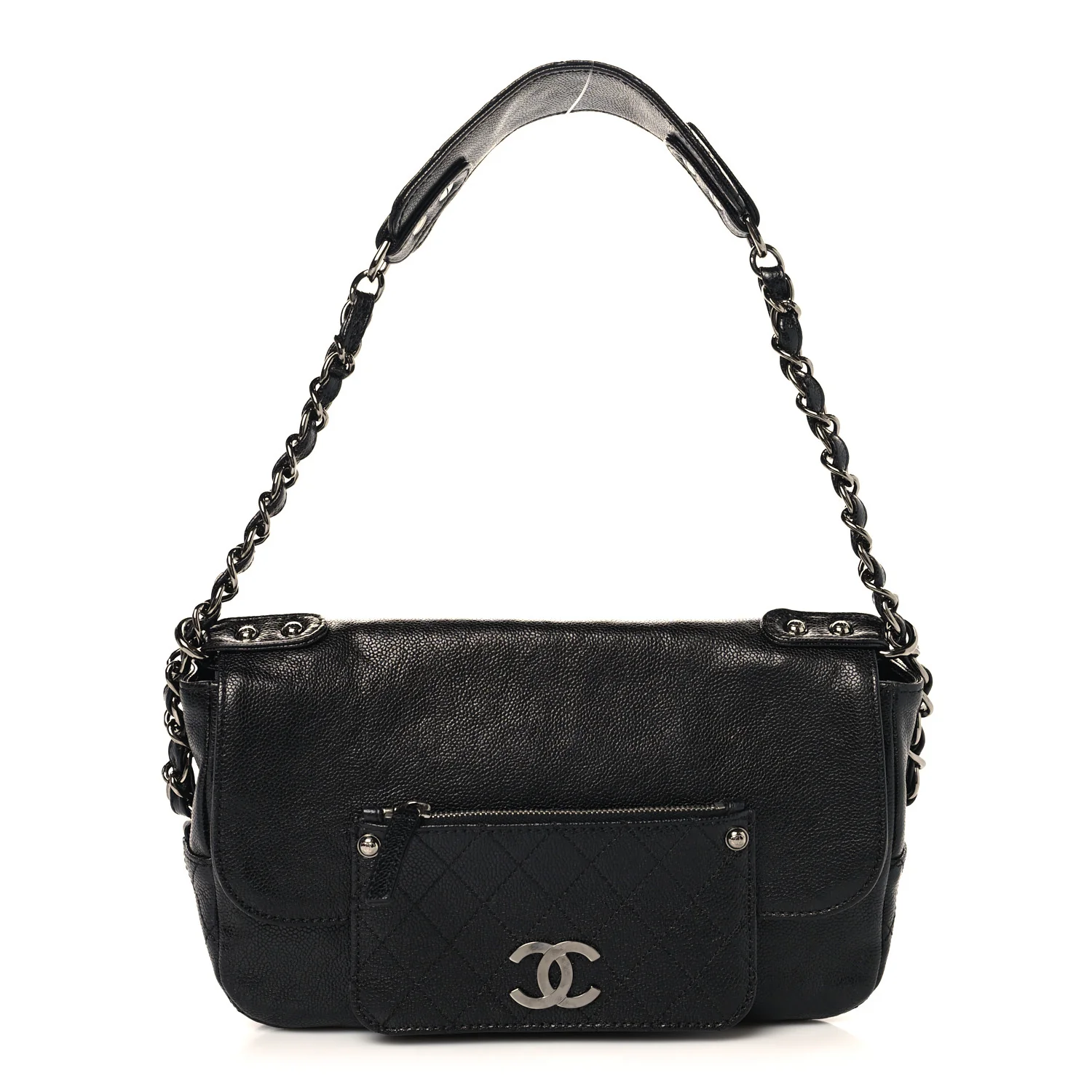 Glazed Caviar Small Pocket In The City Shoulder Bag Black
