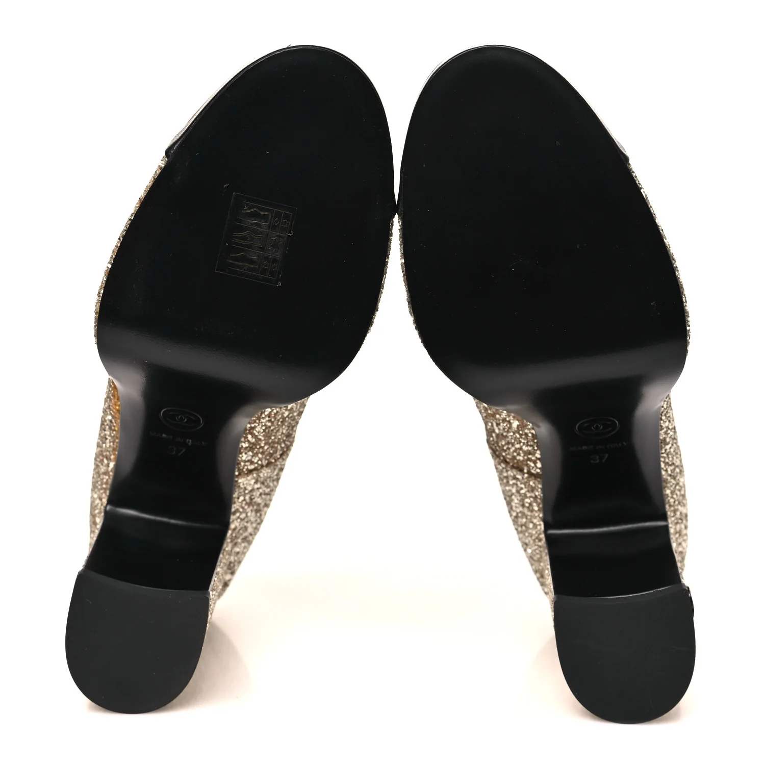 Glitter Lambskin Cap Toe CC Mary Jane Pumps 37 Light Gold Black - Image 6