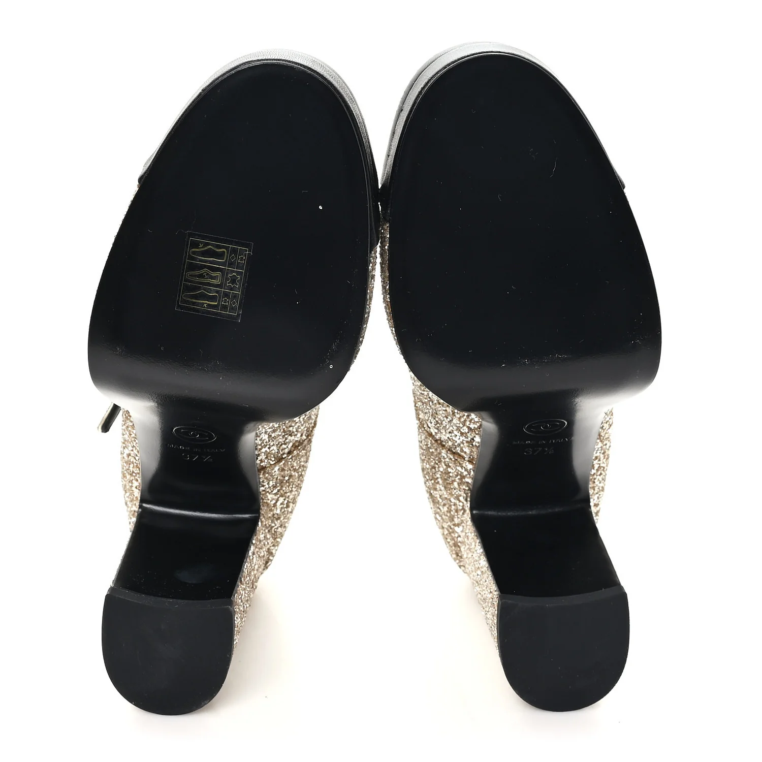 Glitter Lambskin Cap Toe CC Mary Jane Pumps 37.5 Light Gold Black - Image 6
