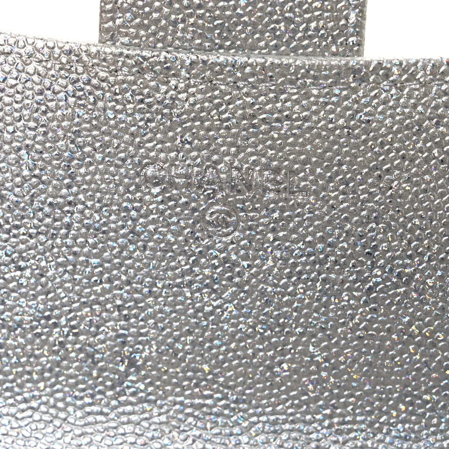 Glittered Metallic Caviar Quilted Large Flap Wallet Silver - Image 6
