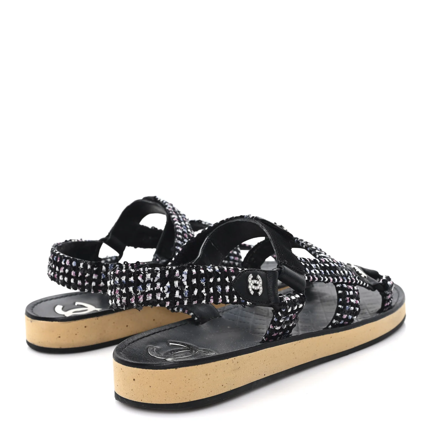 Glittered Tweed Lambskin Dad Sandals 40 Black Multicolor - Image 5
