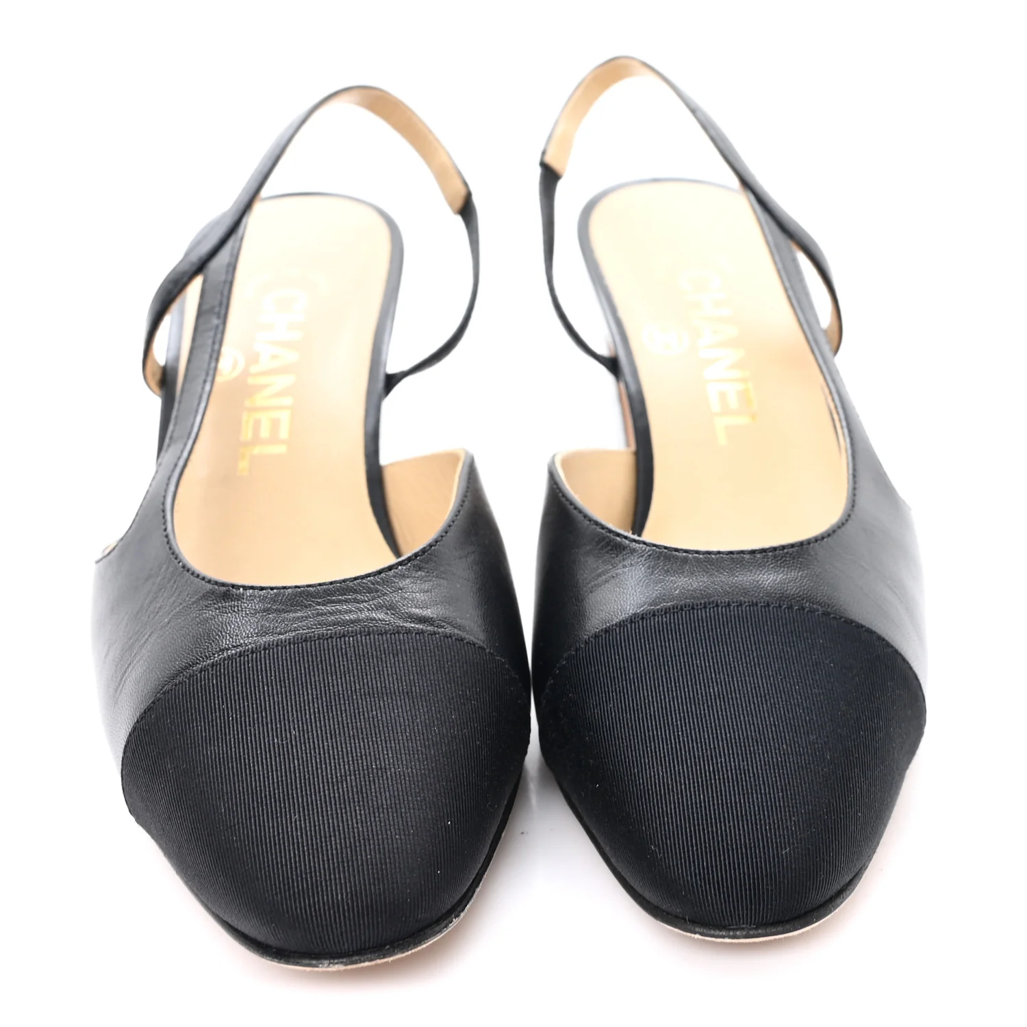 Goatskin Grosgrain Cap Toe CC Slingback Pumps 36 Black - Image 3