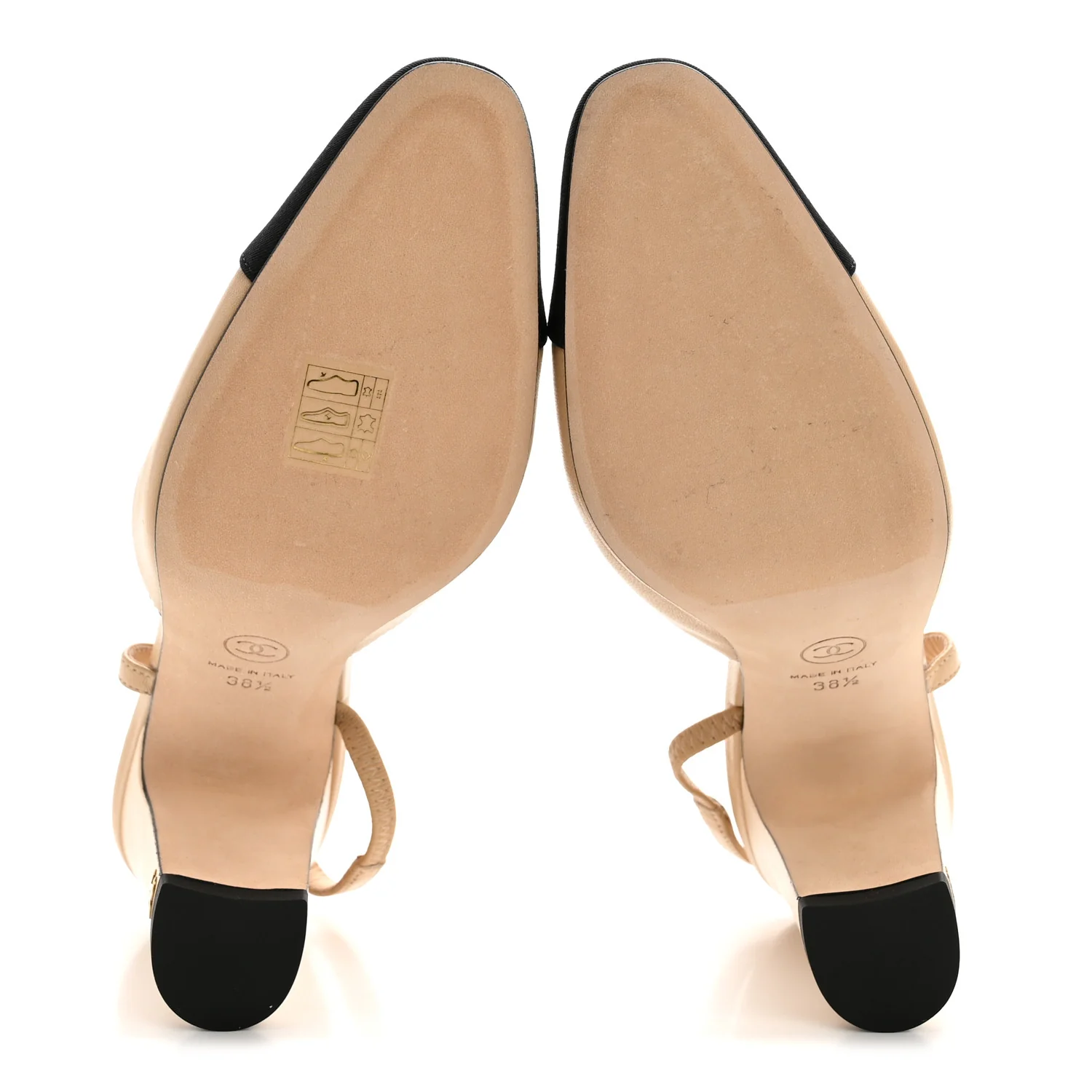 Goatskin Grosgrain Cap Toe CC Slingback Pumps 38.5 Beige Black - Image 6