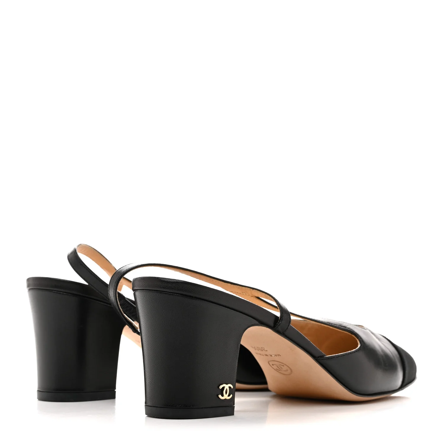 Goatskin Grosgrain Cap Toe CC Slingback Pumps 39.5 Black - Image 5