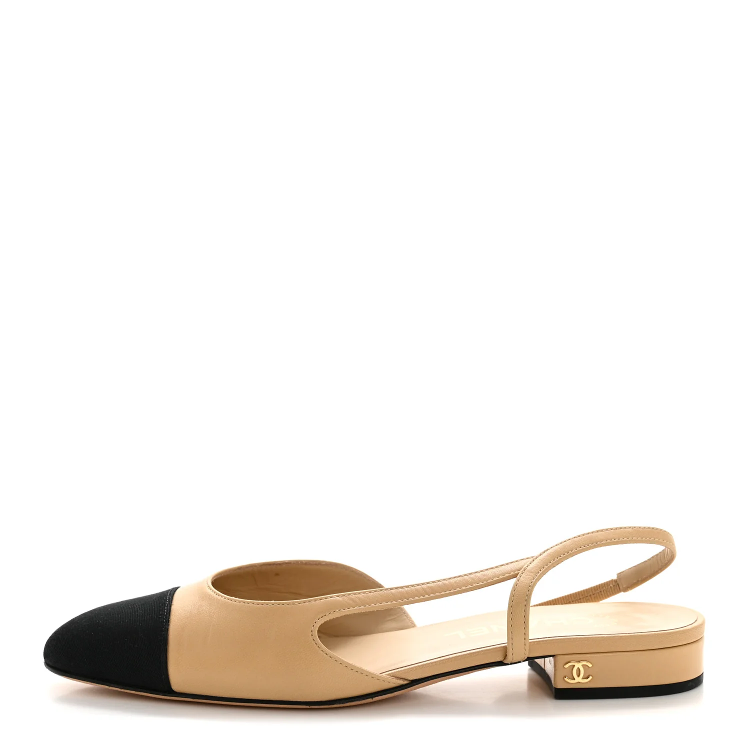 Goatskin Grosgrain Cap Toe CC Slingback Sandals 36.5 Beige Black