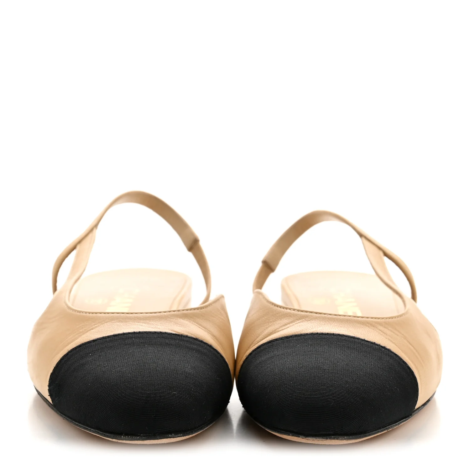 Goatskin Grosgrain Cap Toe CC Slingback Sandals 36.5 Beige Black - Image 3