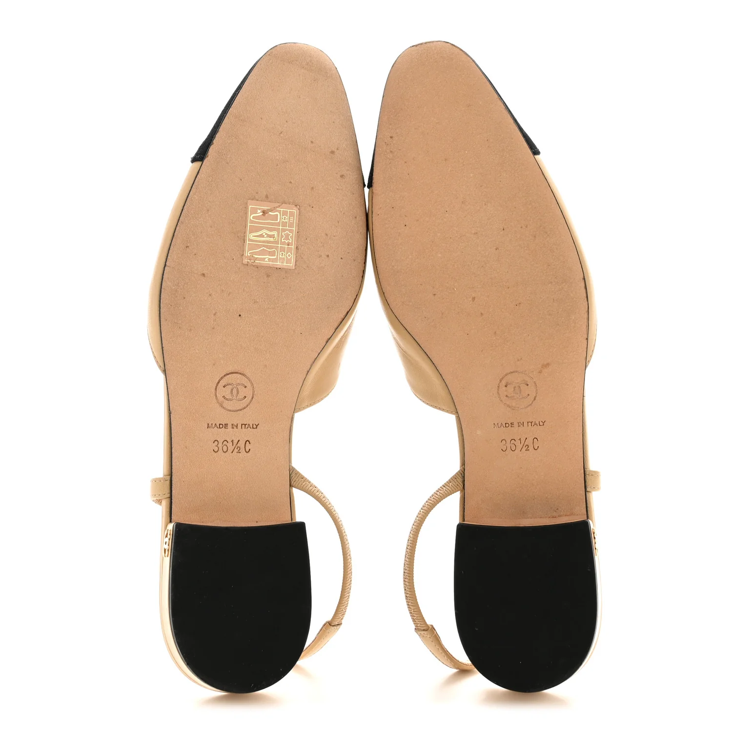Goatskin Grosgrain Cap Toe CC Slingback Sandals 36.5 Beige Black - Image 6