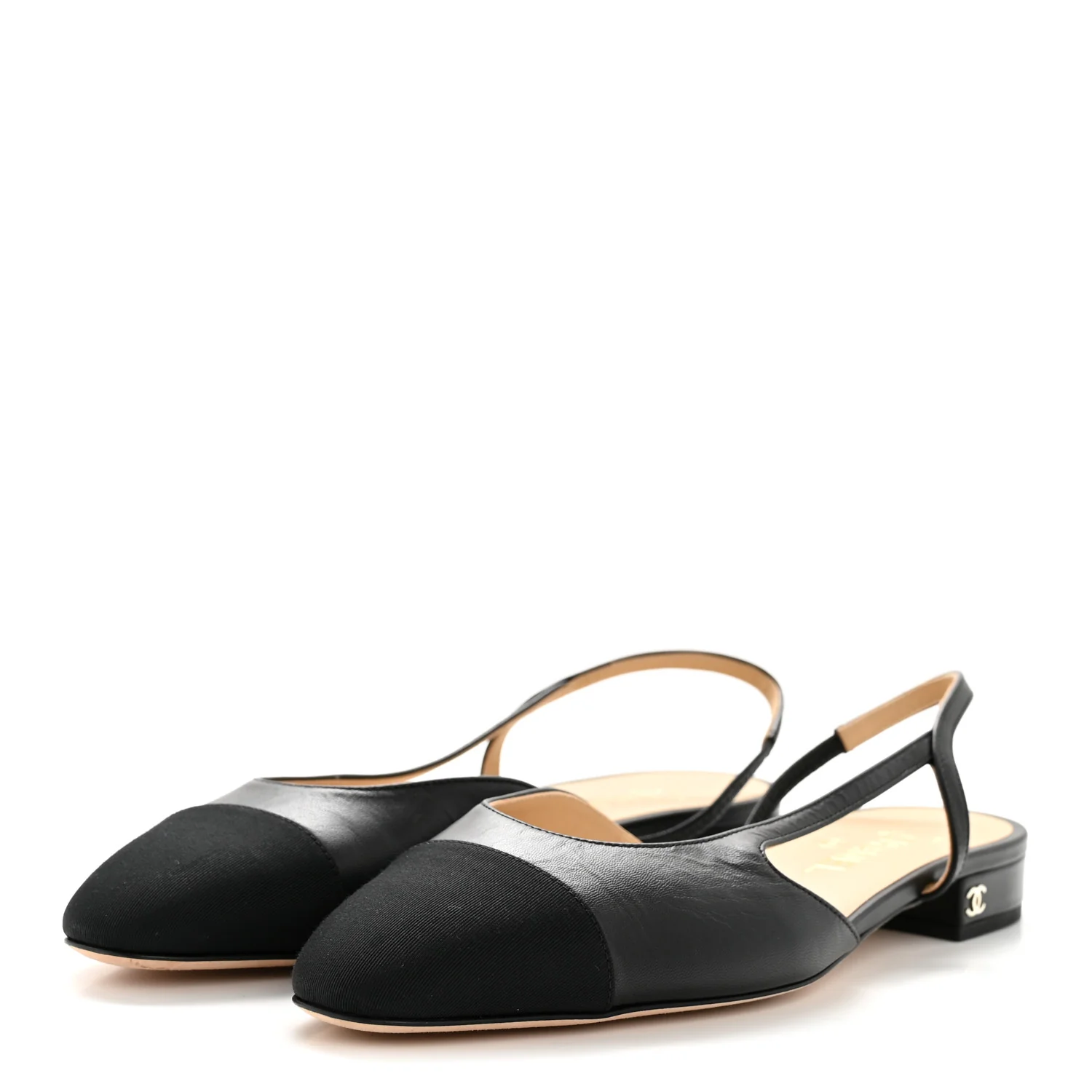 Goatskin Grosgrain Cap Toe CC Slingback Sandals 40 Black - Image 4