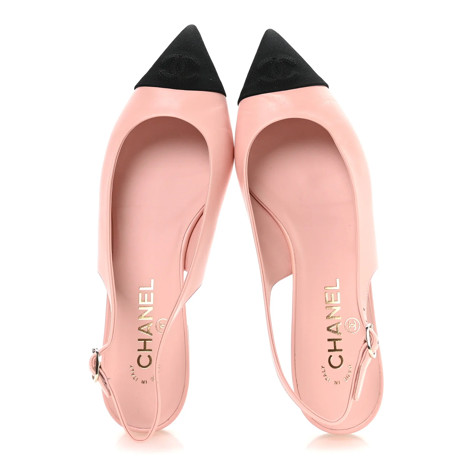 Goatskin Grosgrain Pointed Toe CC Slingback Flats 39 Pink Black - Image 2