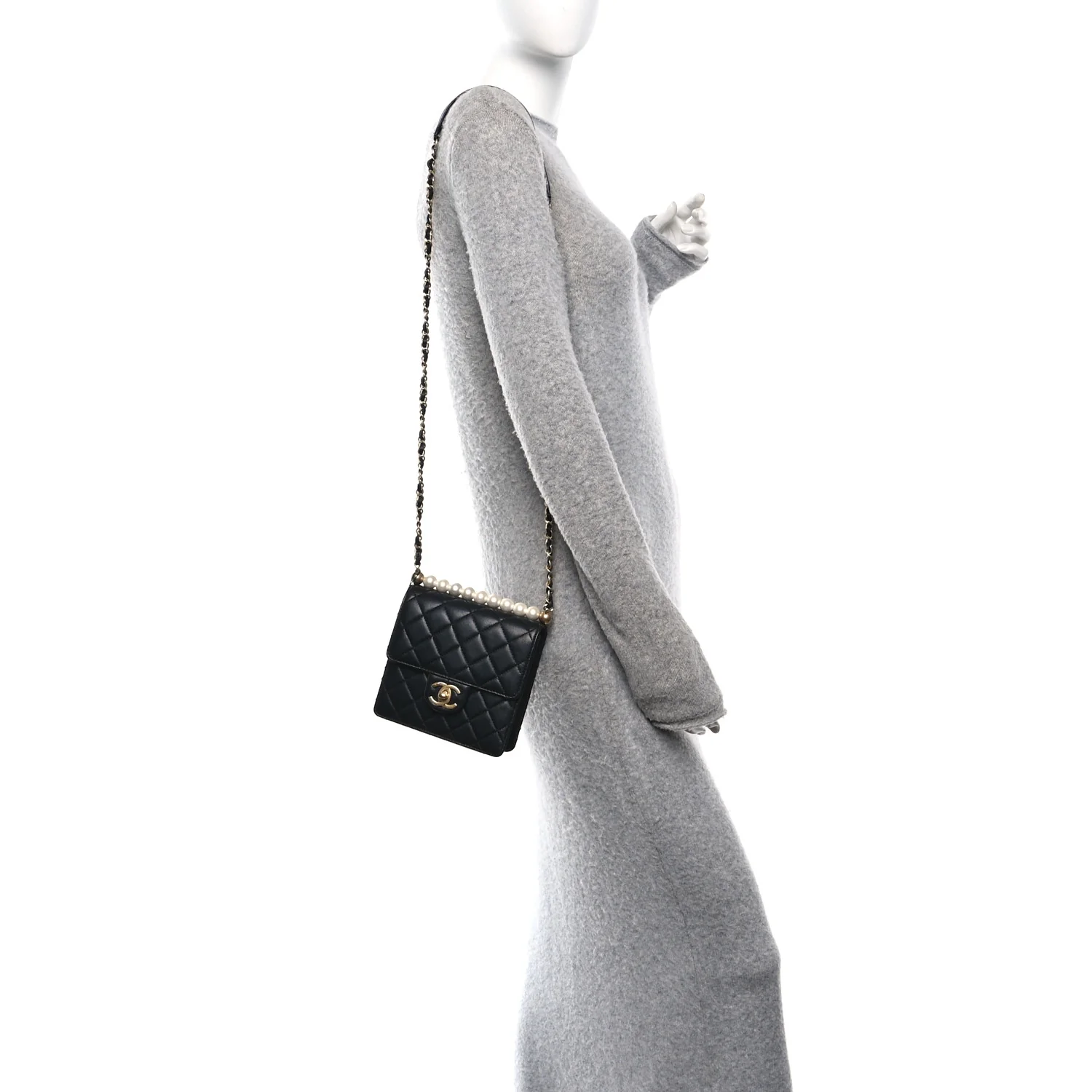 Goatskin Quilted Chic Pearls Flap Black - Image 2