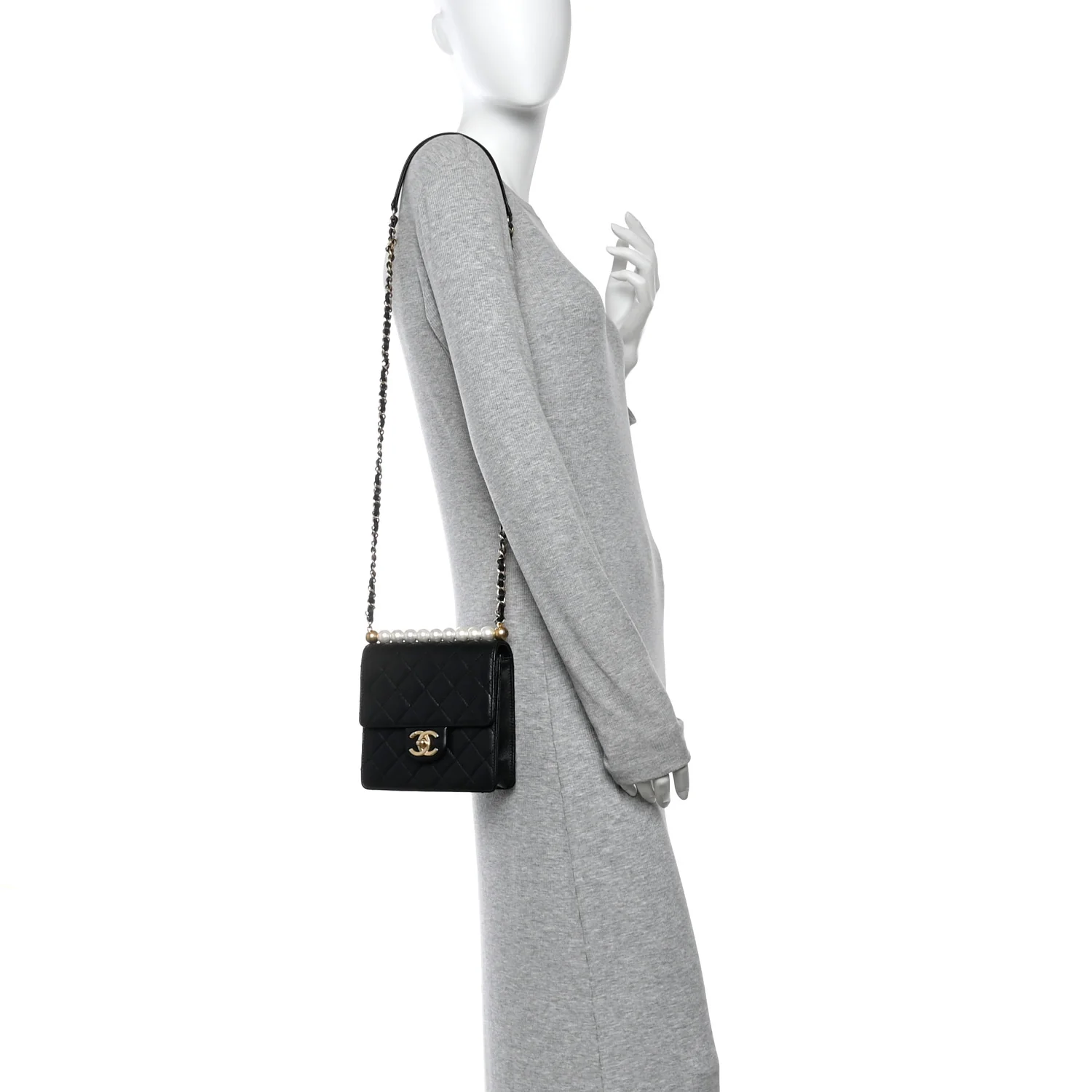 Goatskin Quilted Chic Pearls Flap Black - Image 2