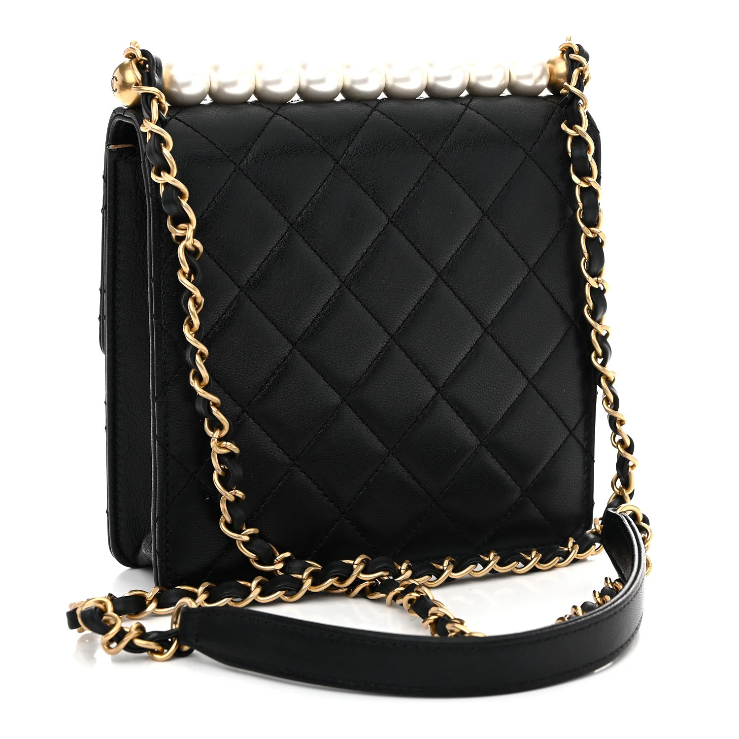Goatskin Quilted Chic Pearls Flap Black - Image 3