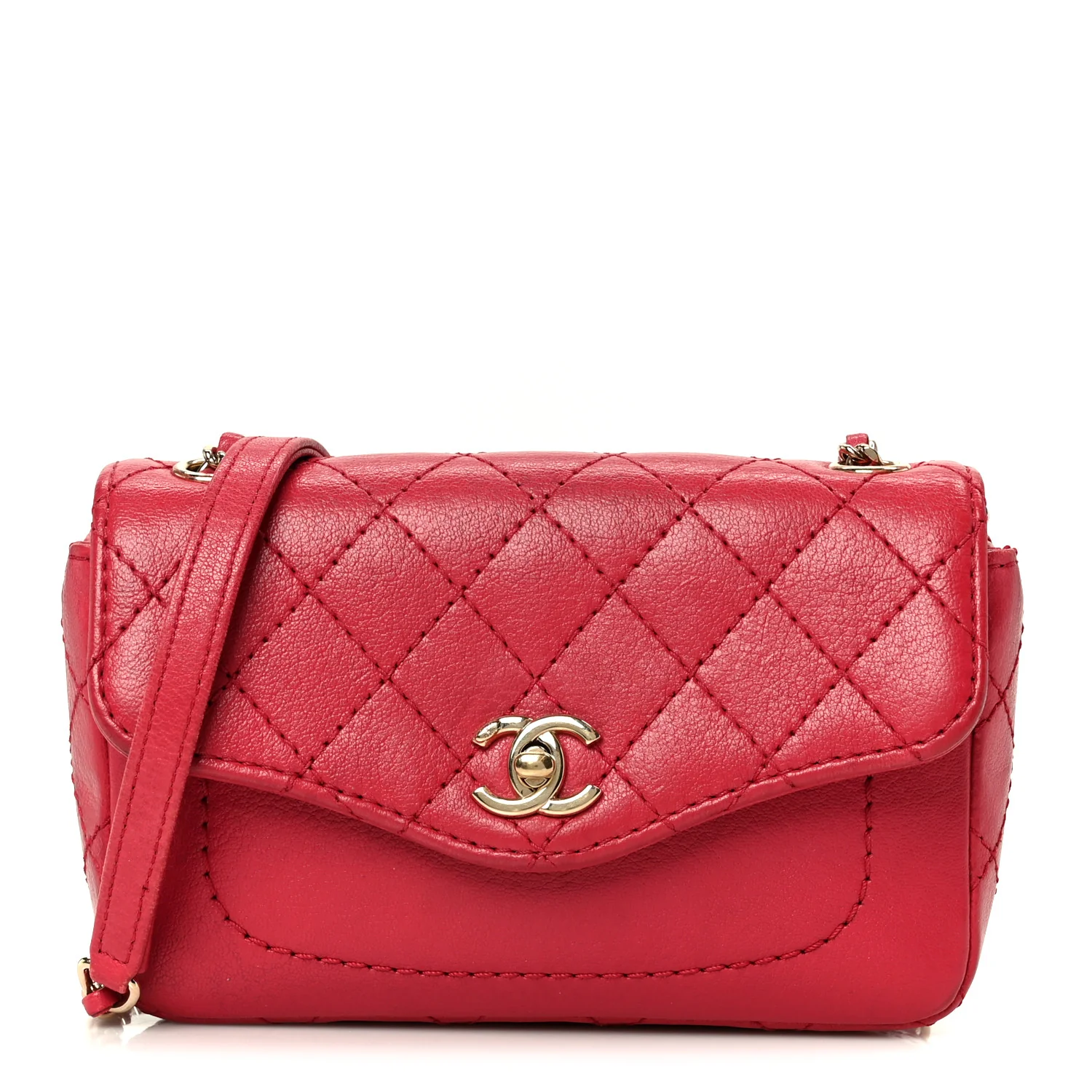 Goatskin Quilted Coco Curve Flap Messenger Flap Red