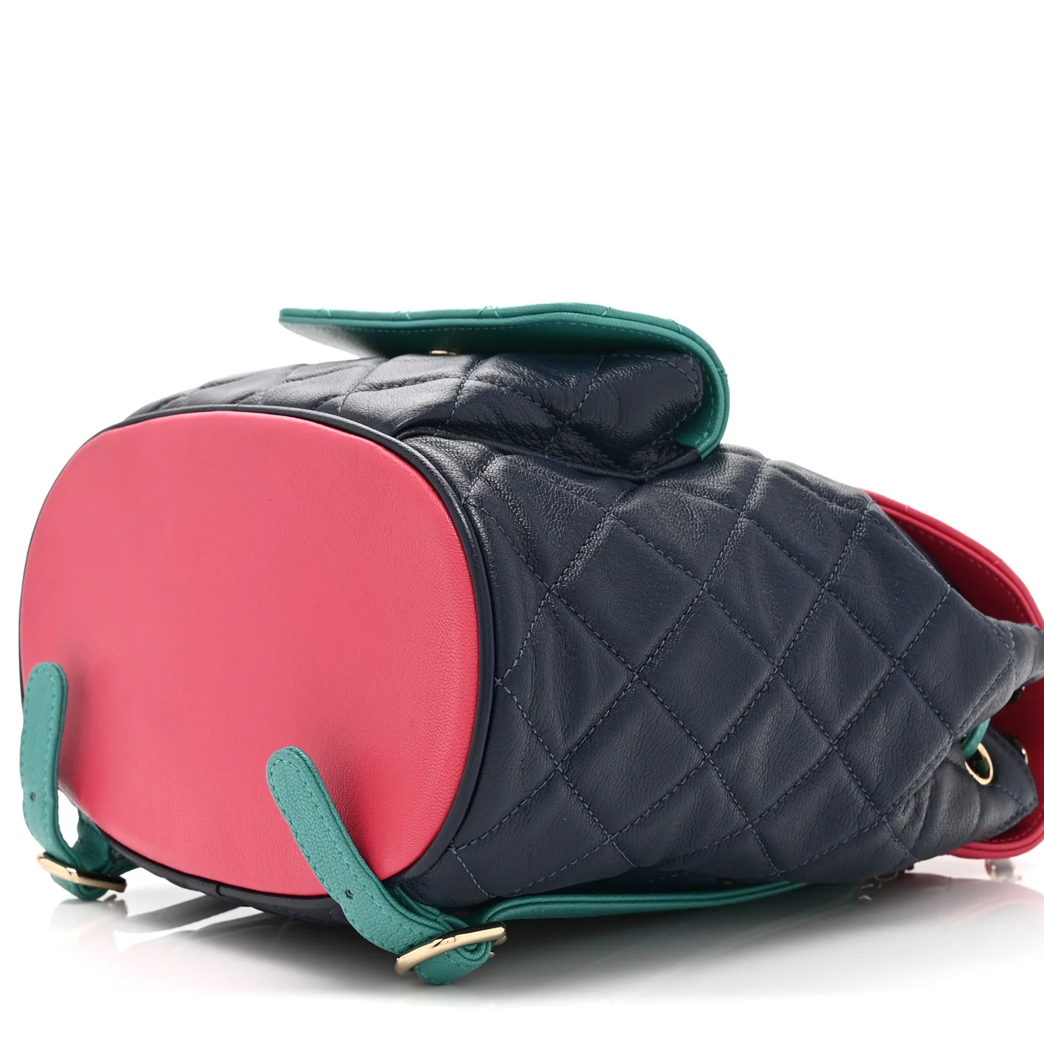 Goatskin Quilted Duma Drawstring Backpack Navy Turquoise Pink - Image 10