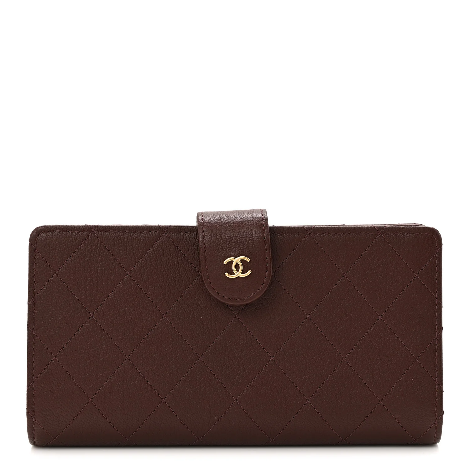 Goatskin Quilted French Long Wallet Burgundy