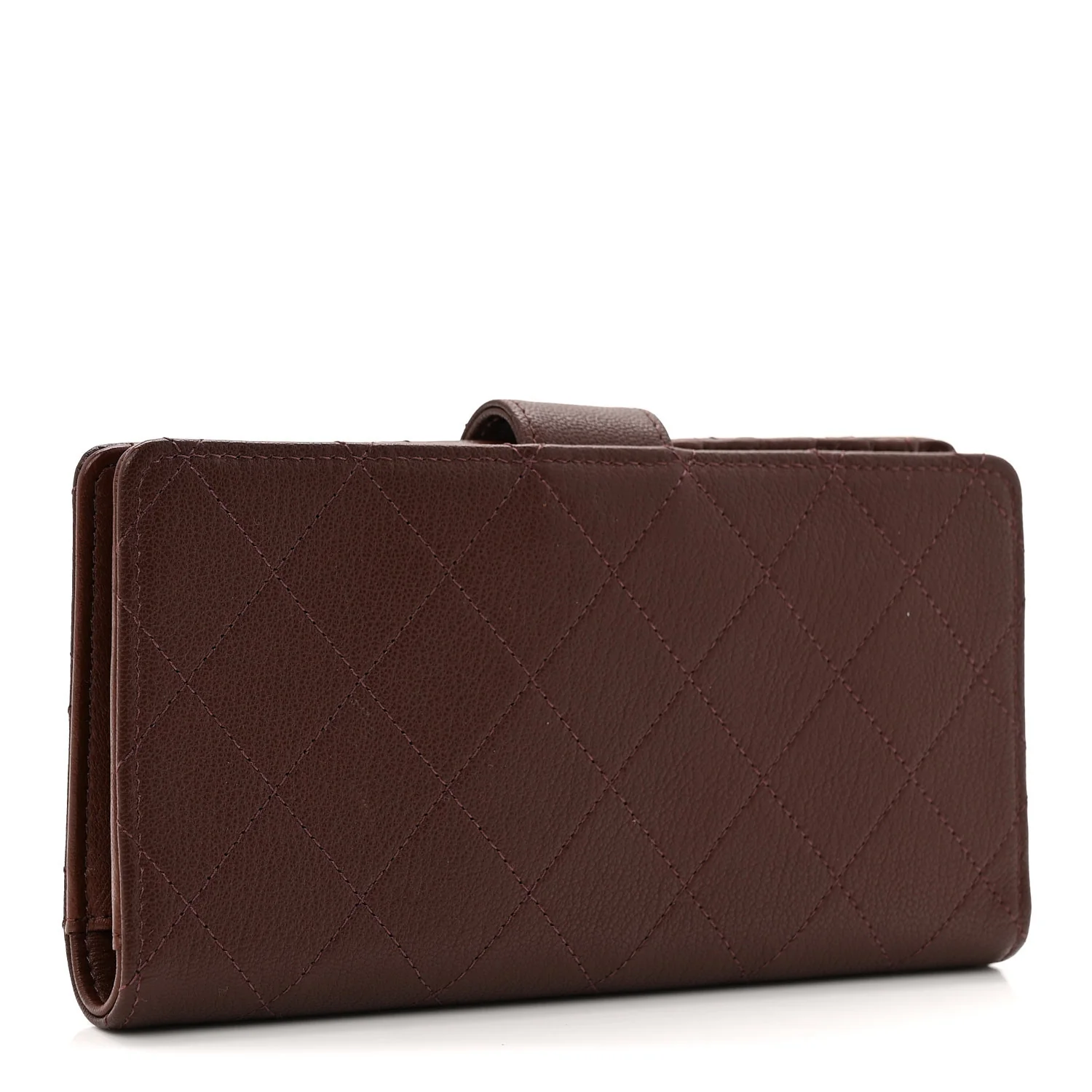 Goatskin Quilted French Long Wallet Burgundy - Image 3