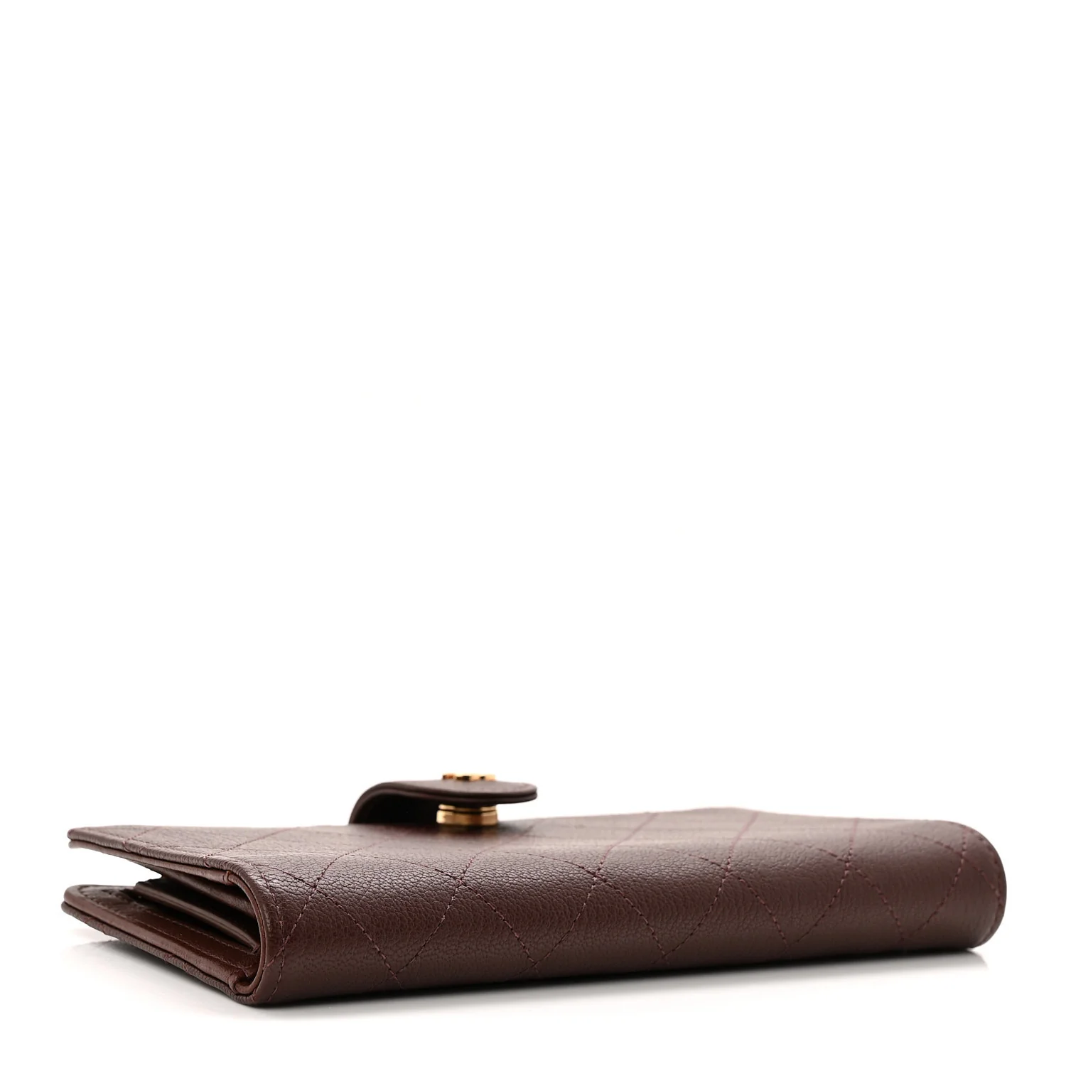 Goatskin Quilted French Long Wallet Burgundy - Image 4