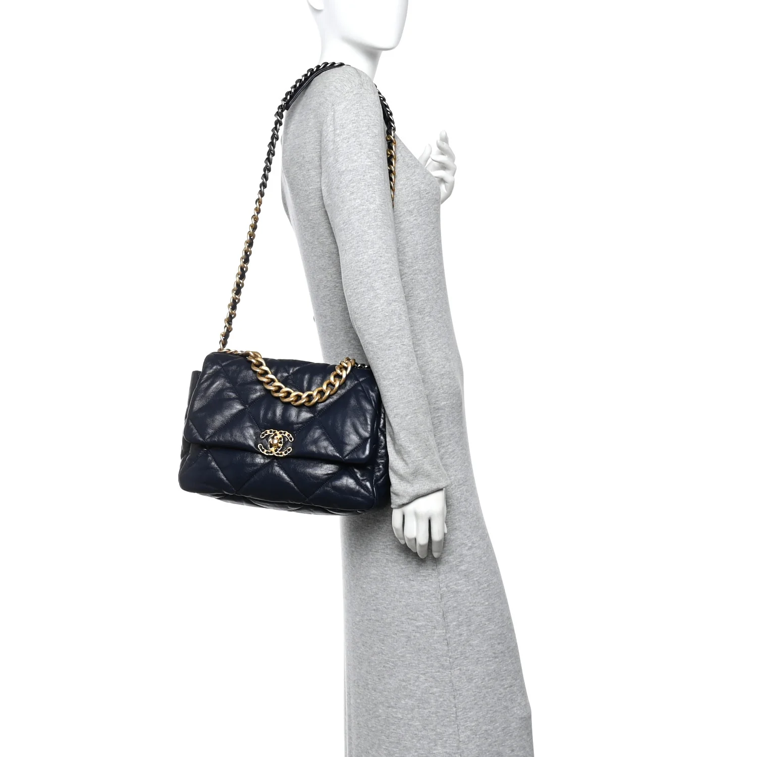 Goatskin Quilted Large Chanel 19 Flap Navy Blue - Image 2