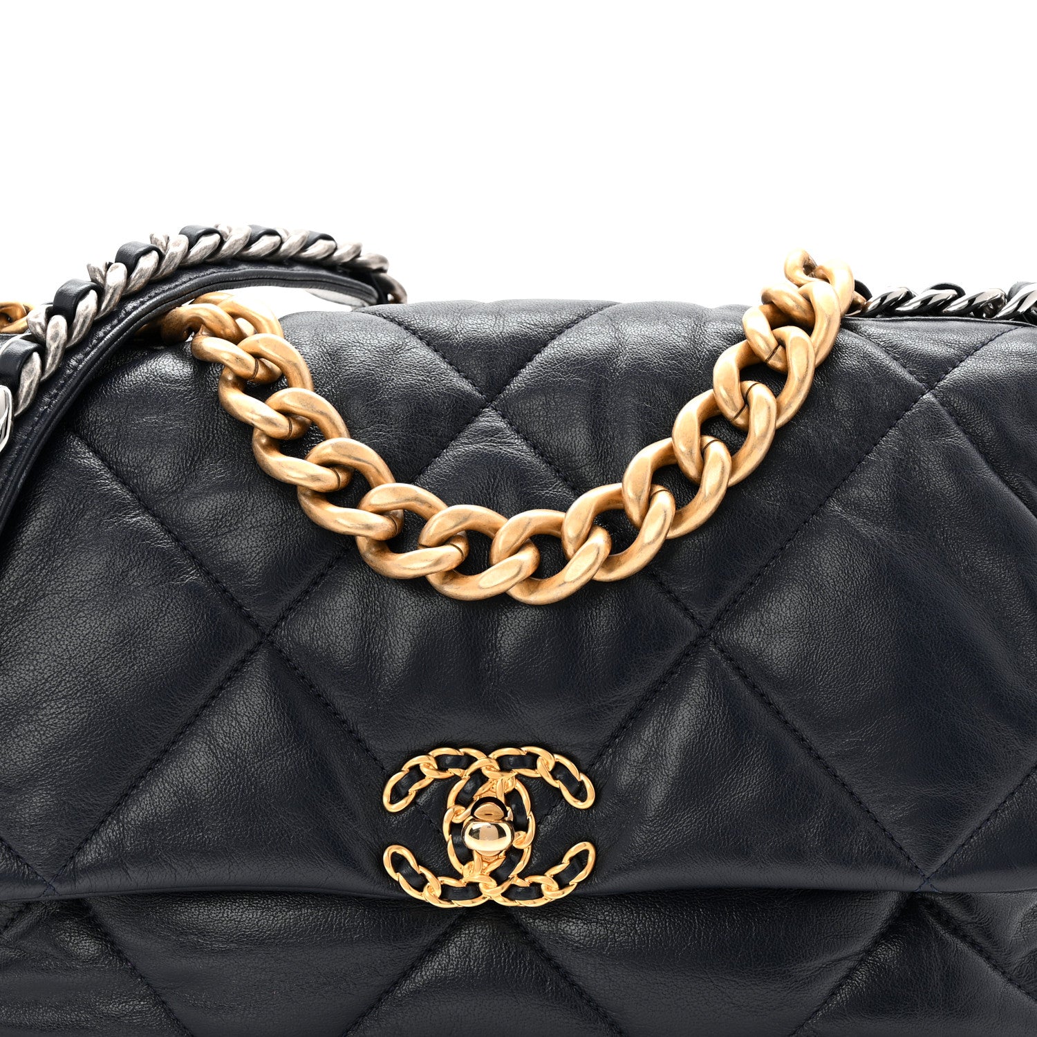 Goatskin Quilted Large Chanel 19 Flap Navy Blue - Image 8