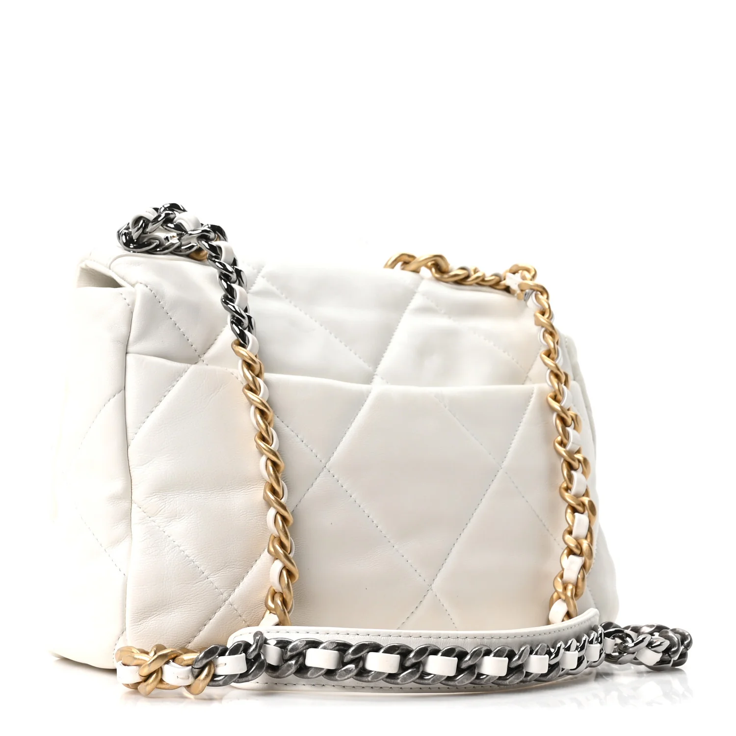 Goatskin Quilted Large Chanel 19 Flap White - Image 5