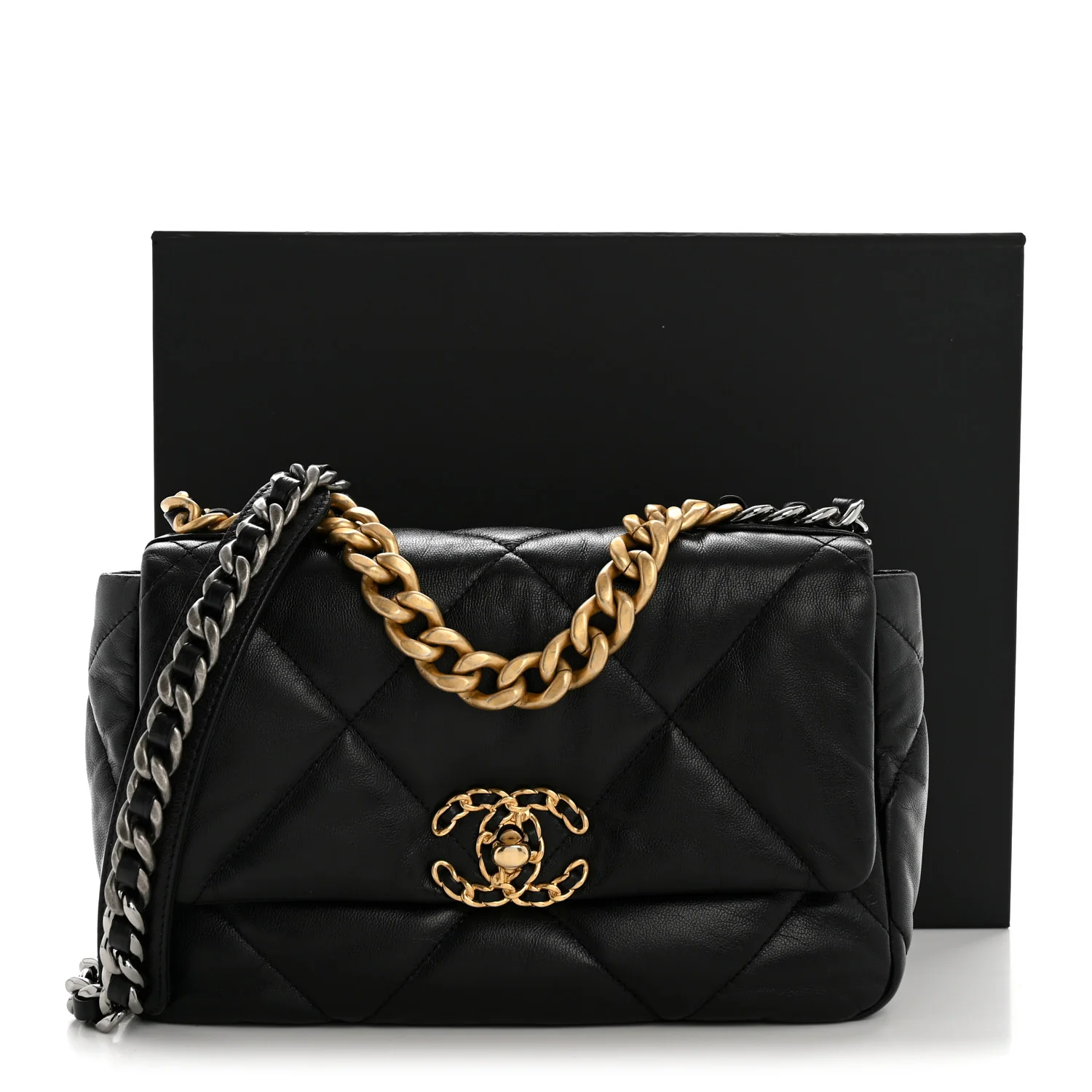 Goatskin Quilted Medium Chanel 19 Flap Black - Image 12