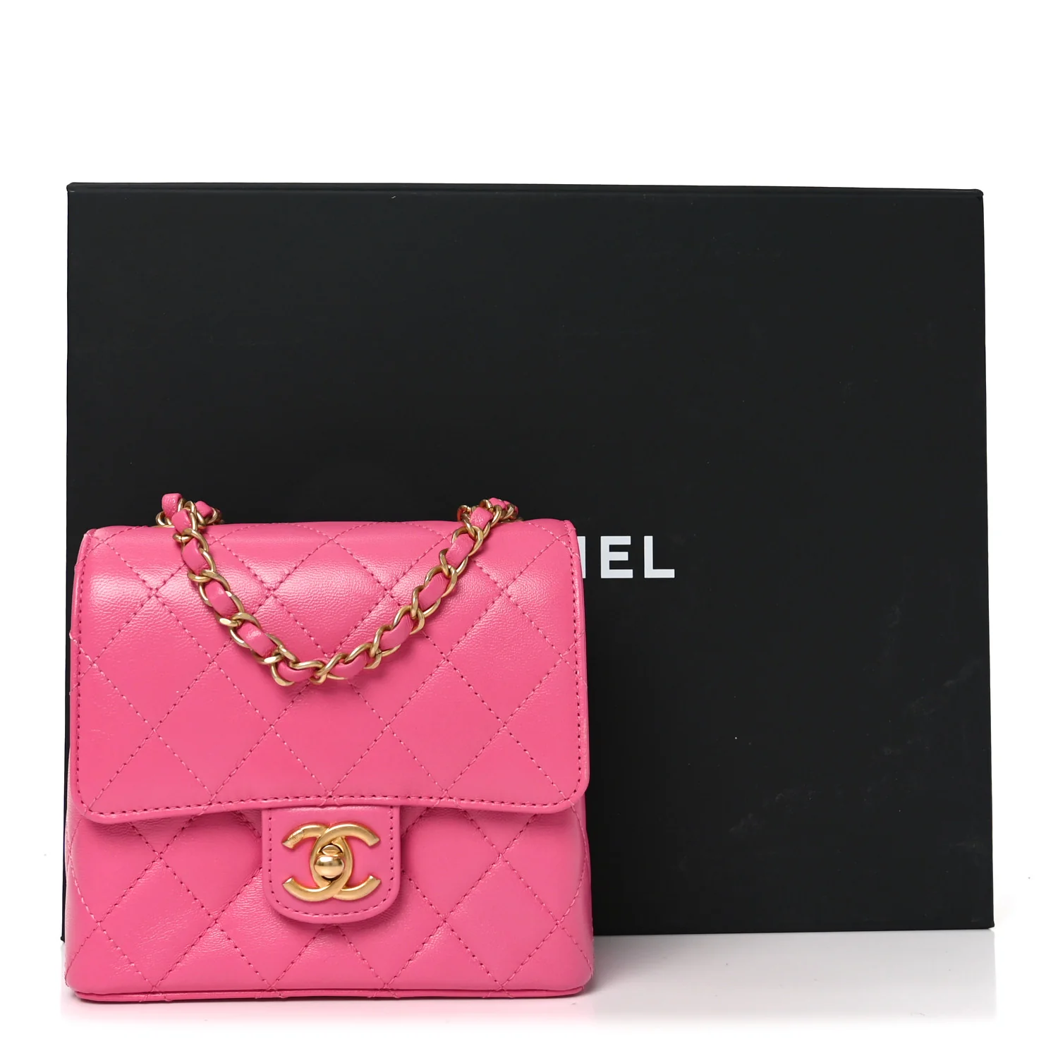 Goatskin Quilted Mini Square Flap Pink - Image 11