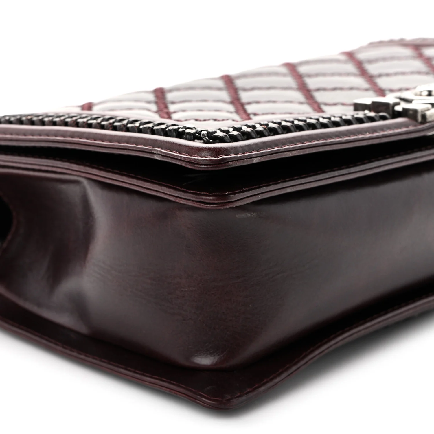 Goatskin Quilted New Medium Boy Handle Flap Burgundy - Image 9