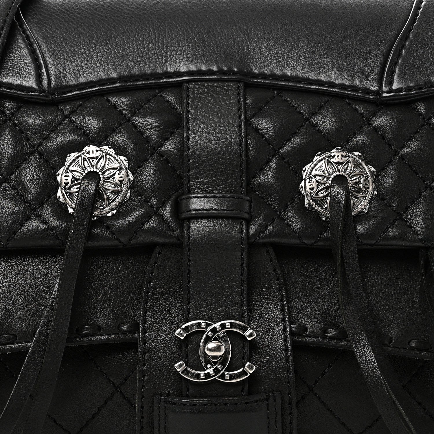 Goatskin Quilted Paris Dallas Saddle Bag Black - Image 13