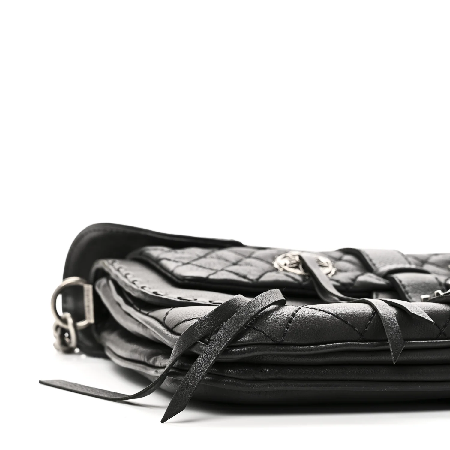 Goatskin Quilted Paris Dallas Saddle Bag Black - Image 17