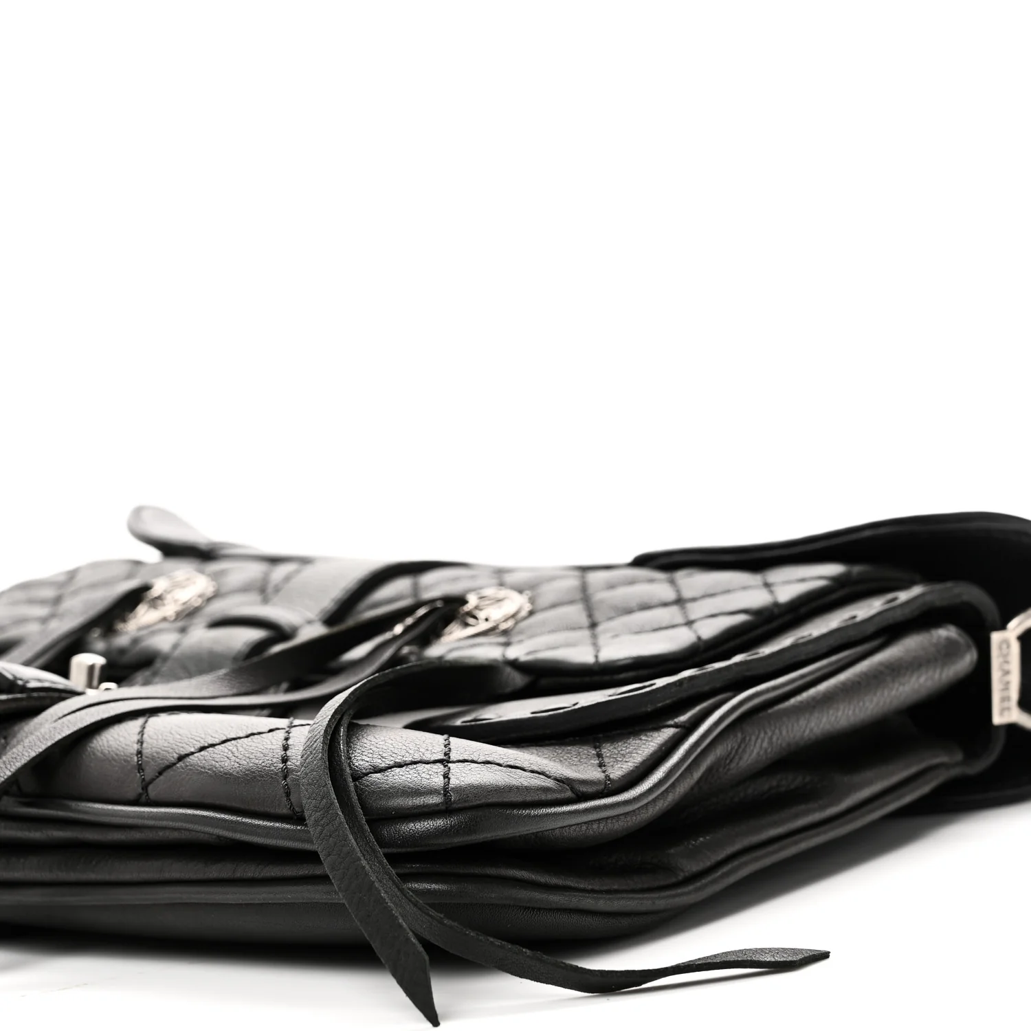 Goatskin Quilted Paris Dallas Saddle Bag Black - Image 18