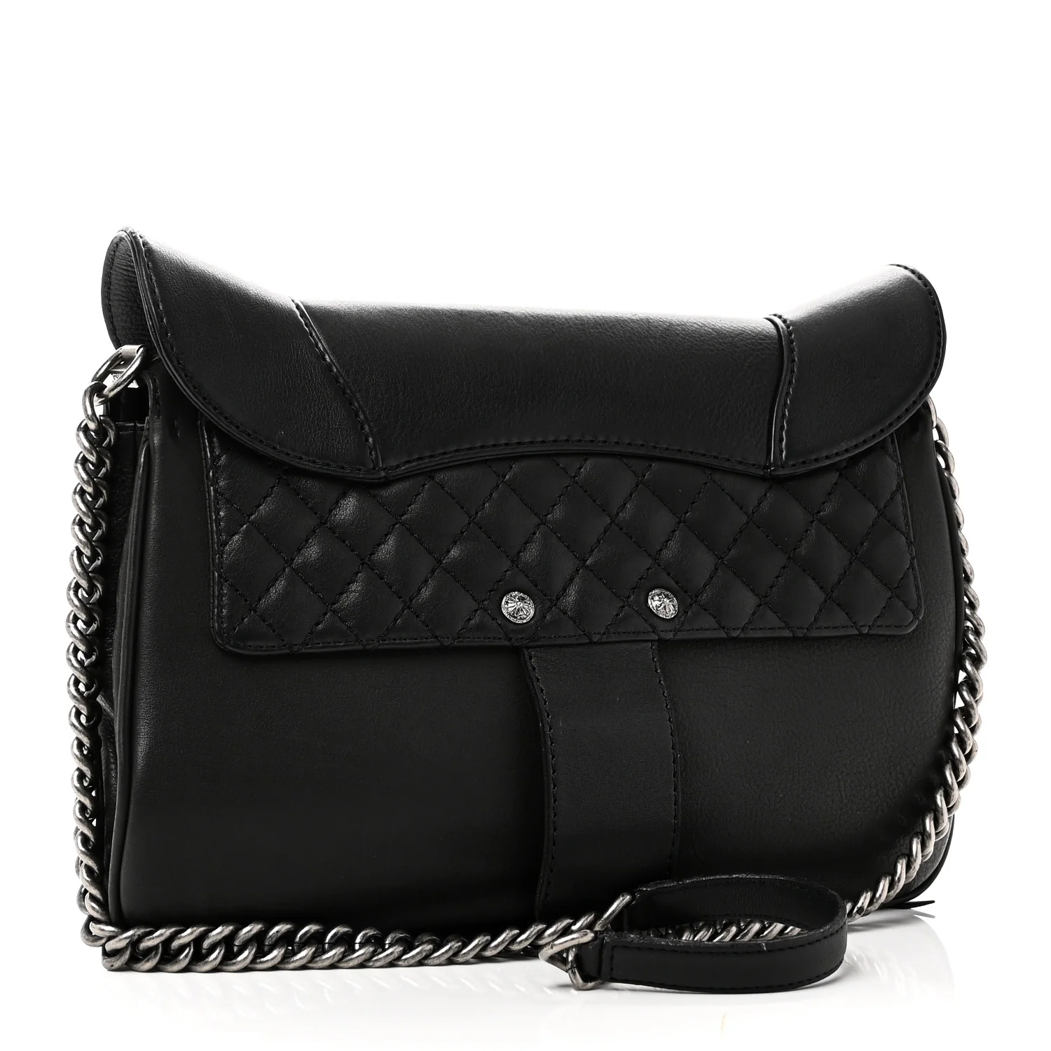 Goatskin Quilted Paris Dallas Saddle Bag Black - Image 4