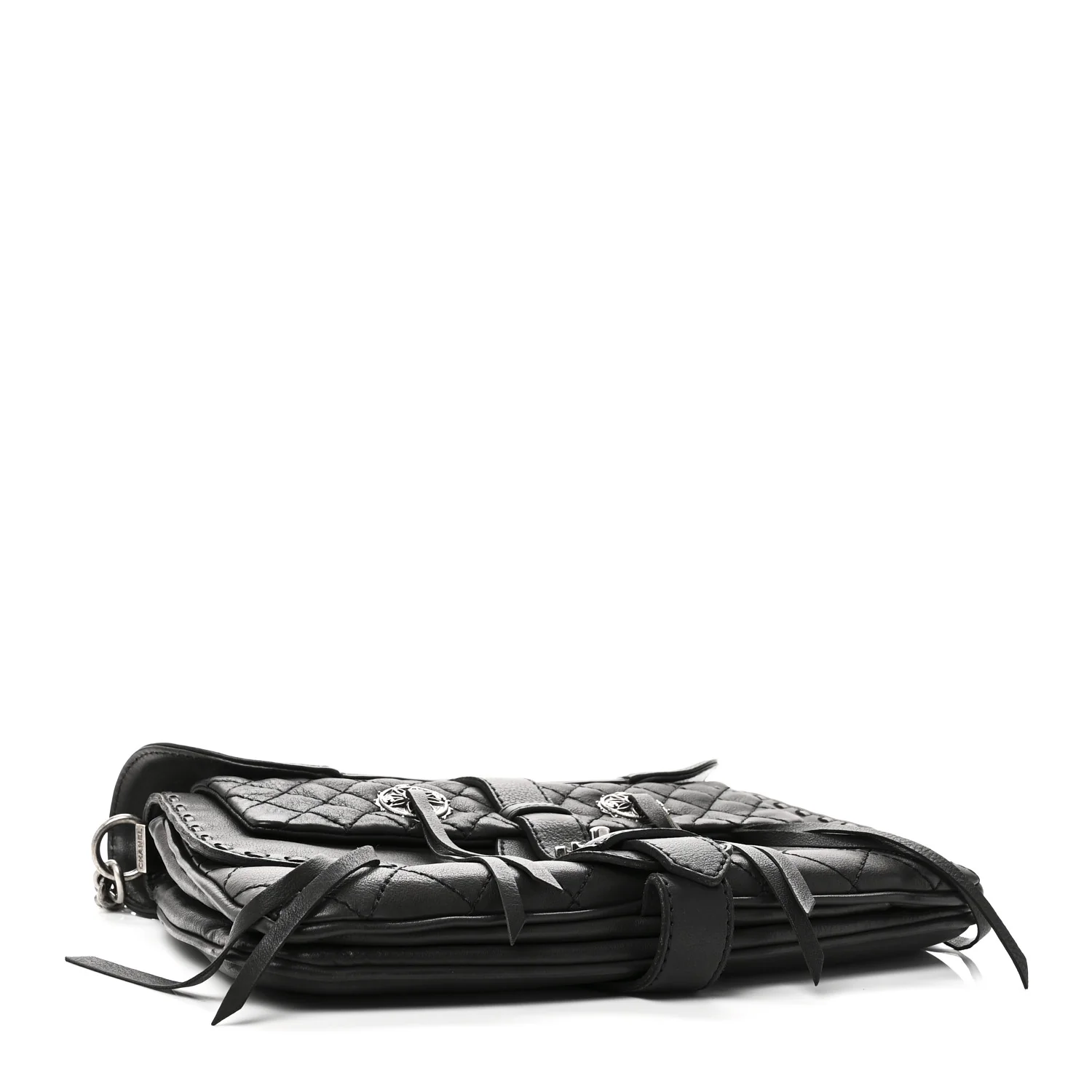 Goatskin Quilted Paris Dallas Saddle Bag Black - Image 8