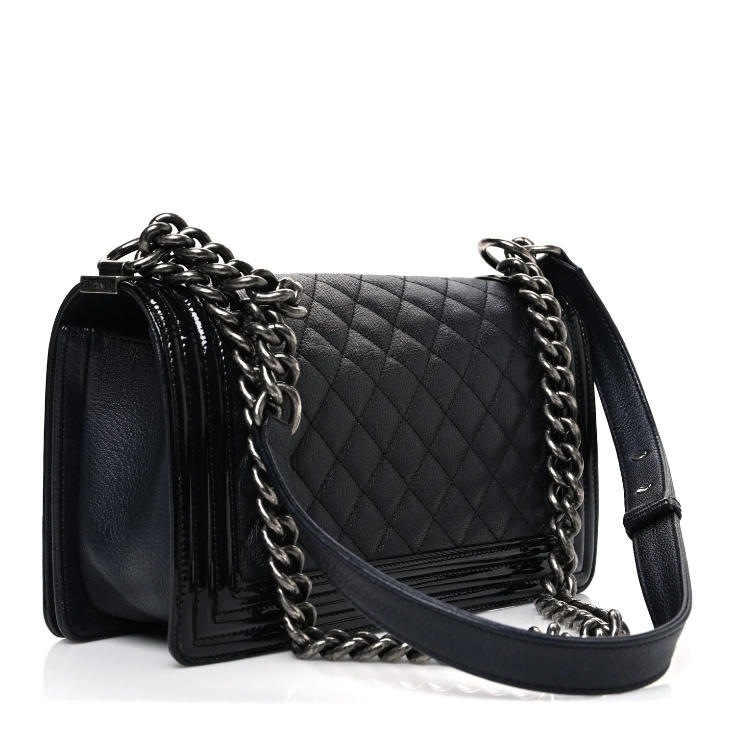Goatskin Quilted Patent Medium Duo Boy Flap Black - Image 3