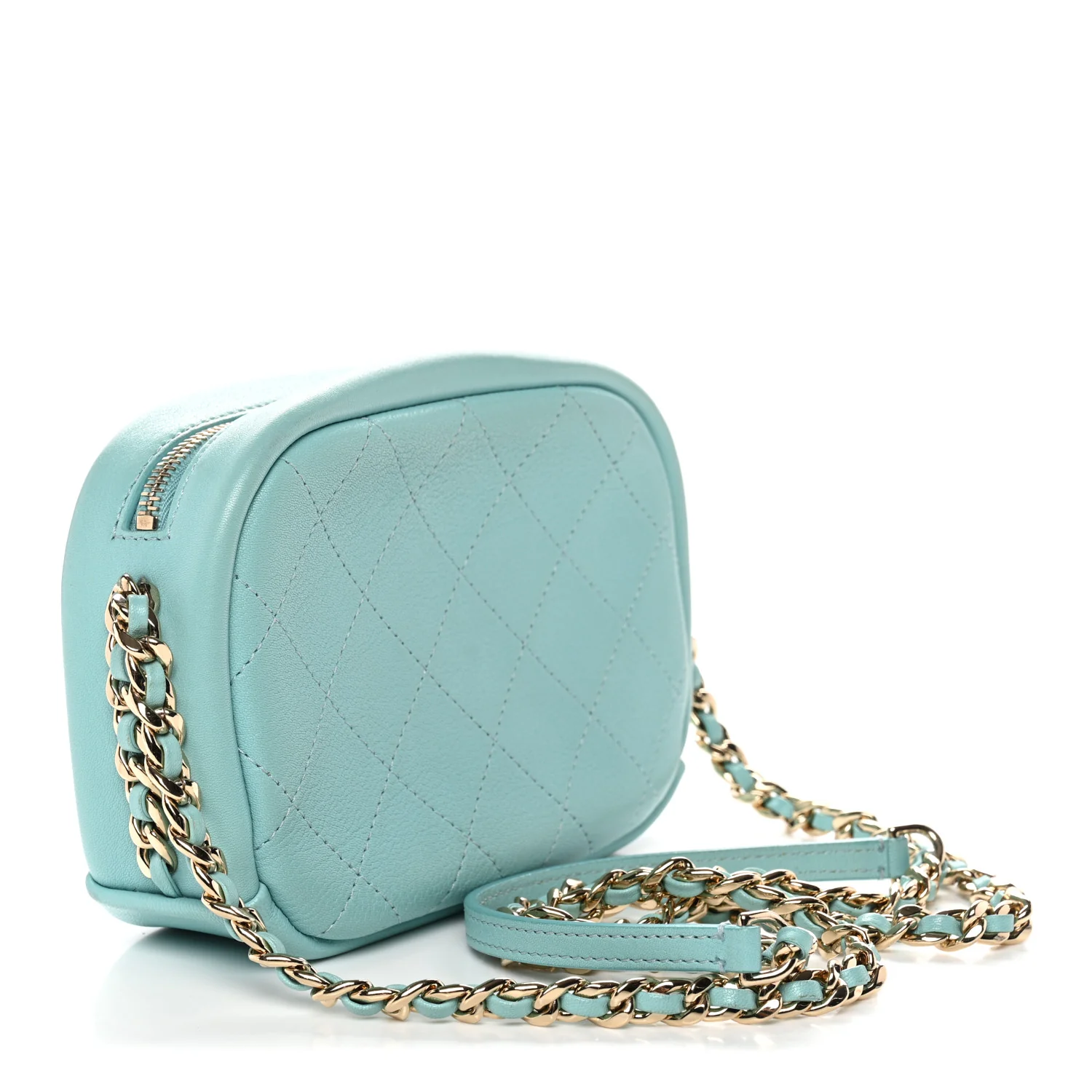 Goatskin Quilted Small Casual Trip Camera Case Light Blue - Image 3