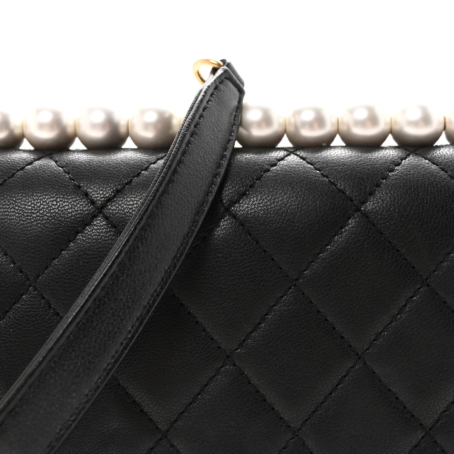 Goatskin Quilted Small Chic Pearls Flap Black - Image 8