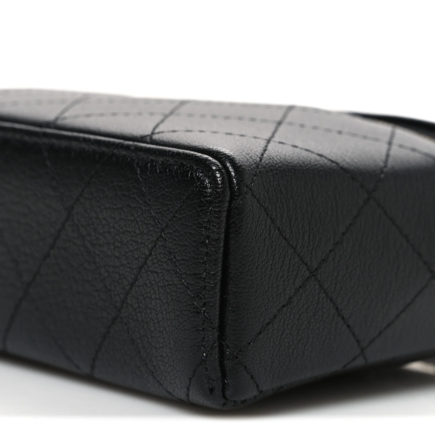 Goatskin Quilted Top Handle Slim Vanity With Chain Black - Image 10