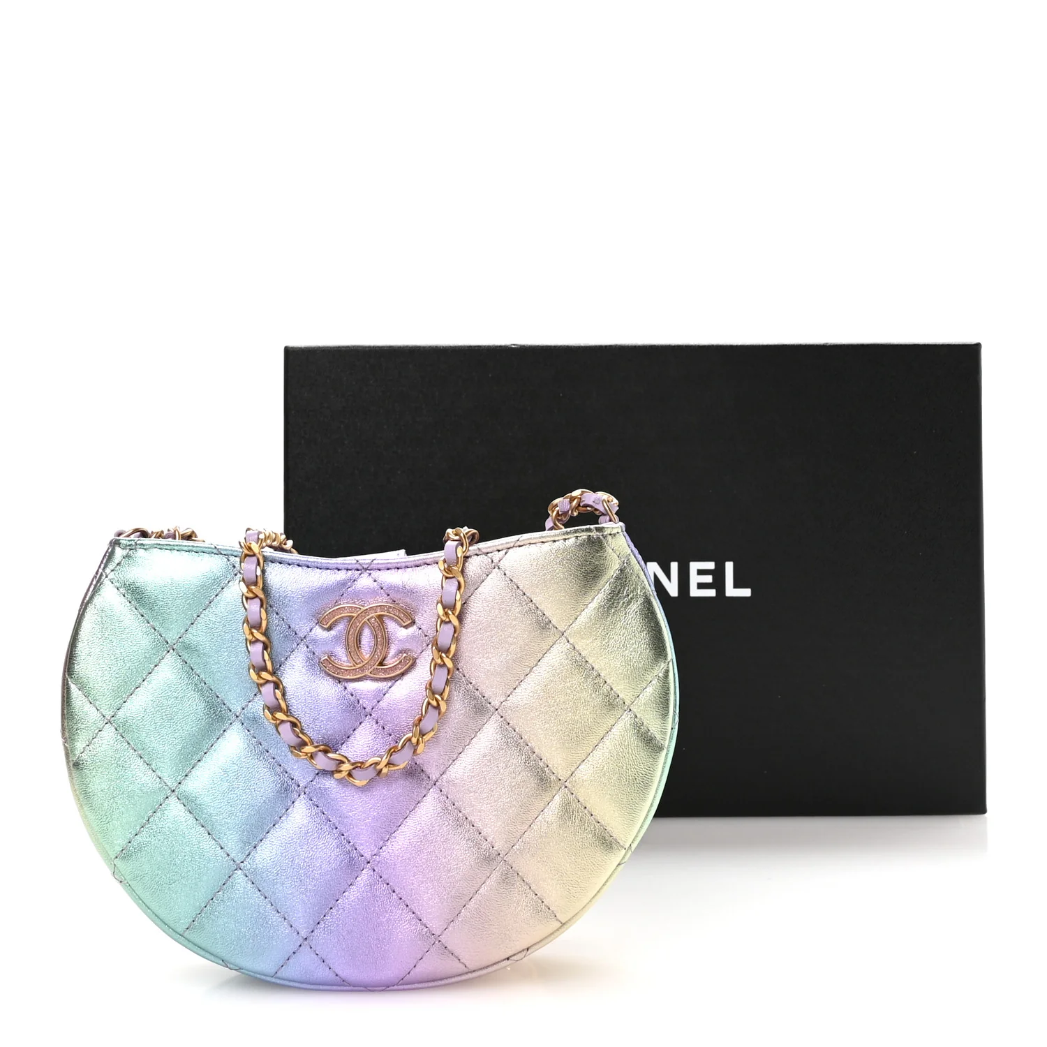 Gradient Metallic Lambskin Quilted Hobo Bag Pink Purple Green - Image 11