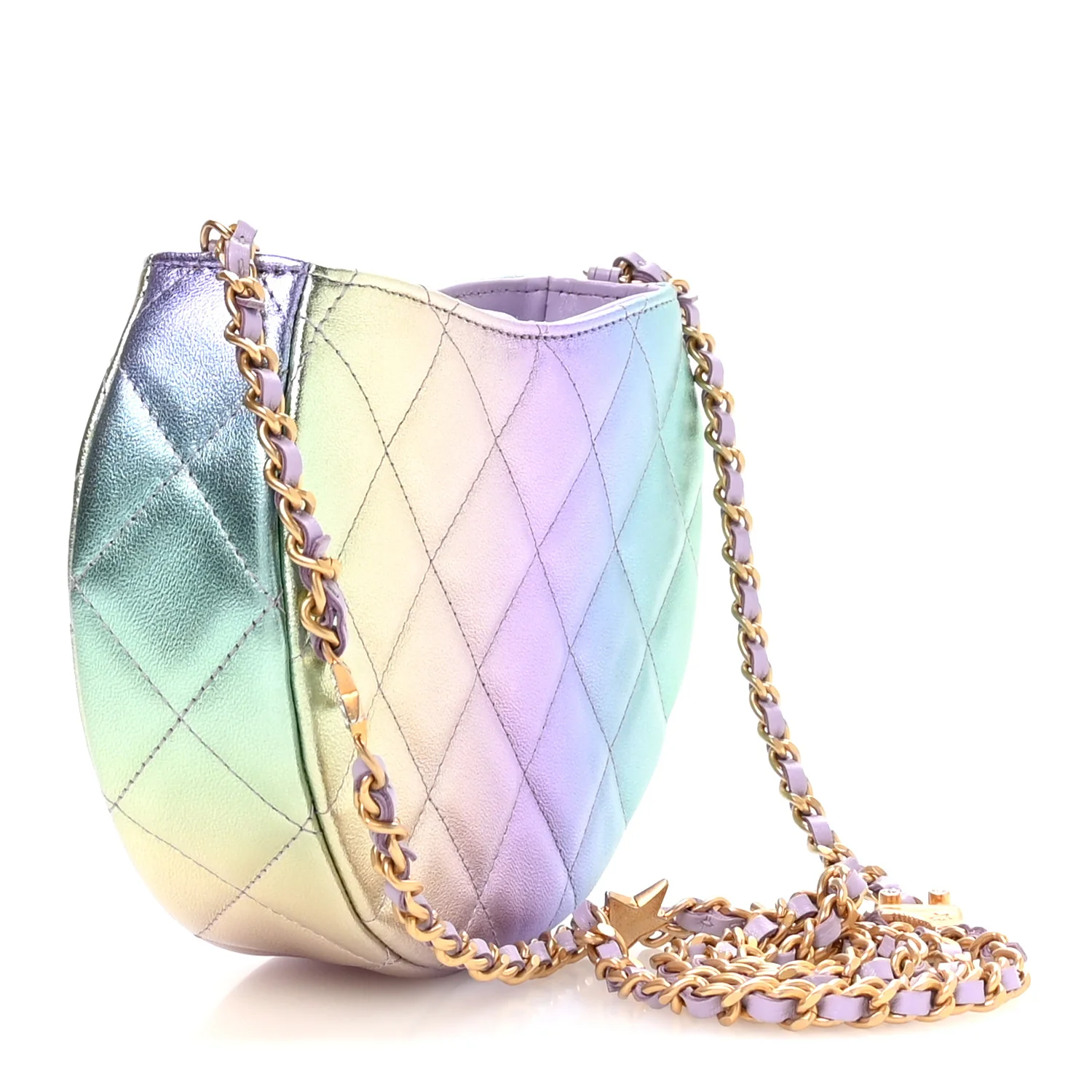 Gradient Metallic Lambskin Quilted Hobo Bag Pink Purple Green - Image 3